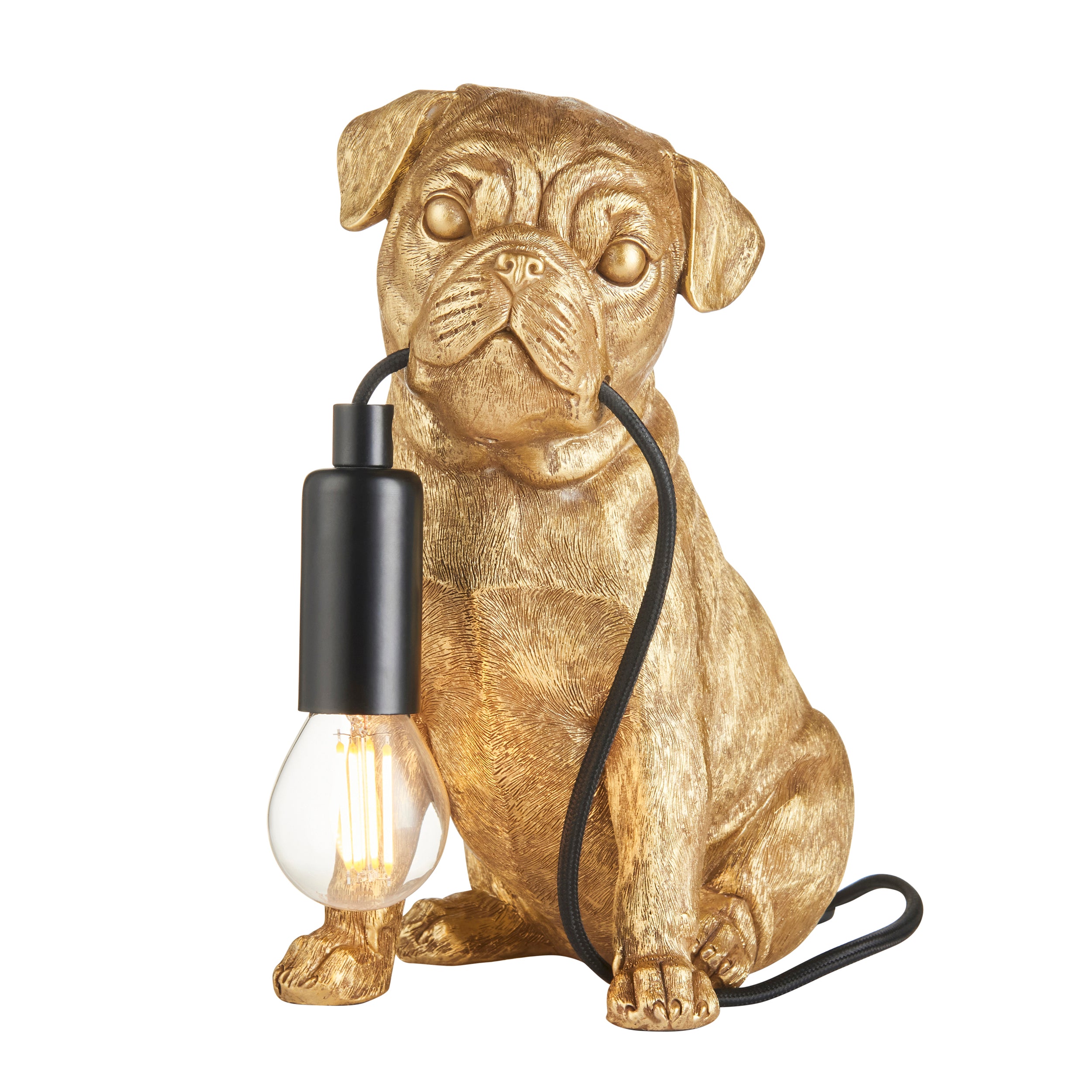 Pug Puppy Gold Dog Table Lamp 107324 by Endon Lighting