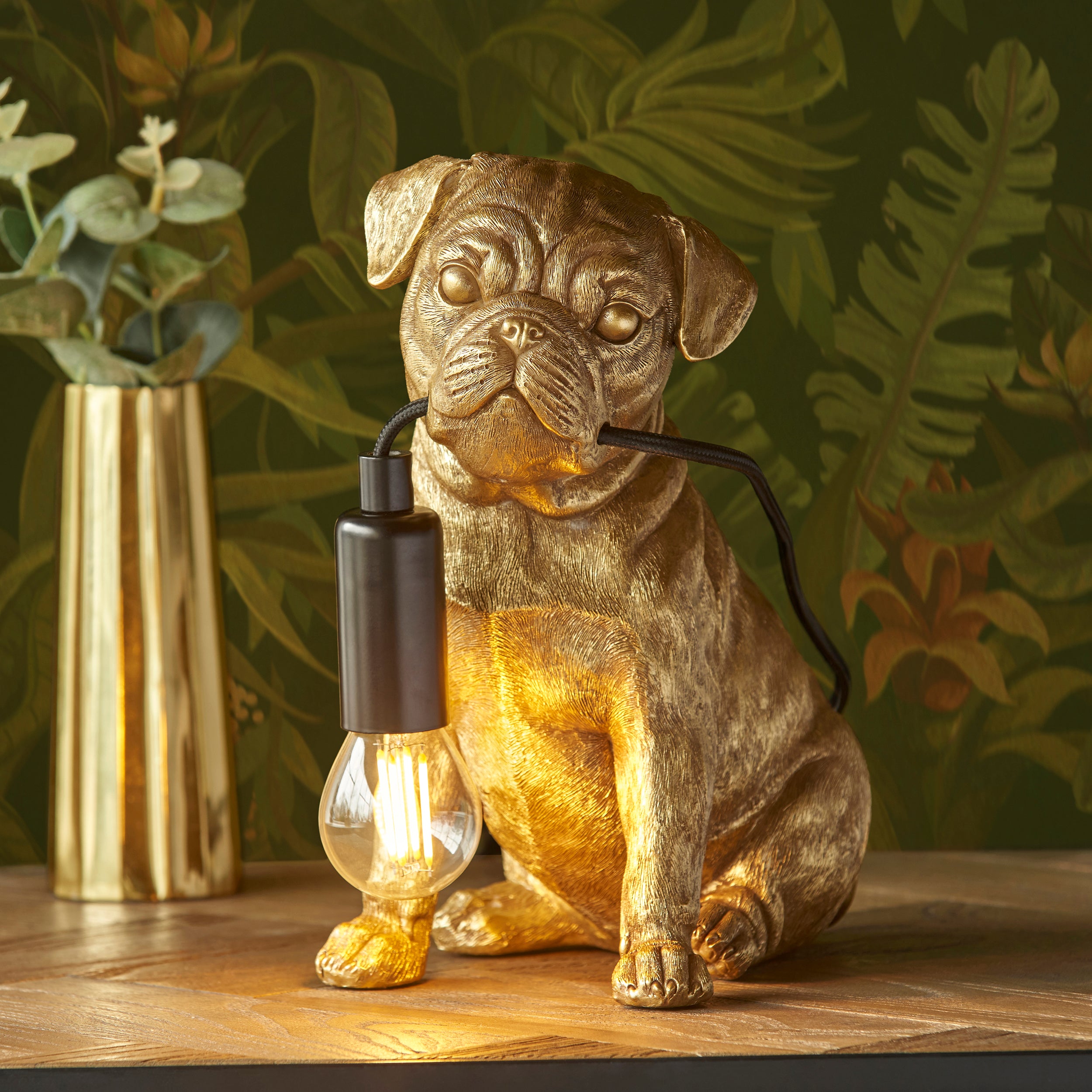 Pug Puppy Gold Dog Table Lamp