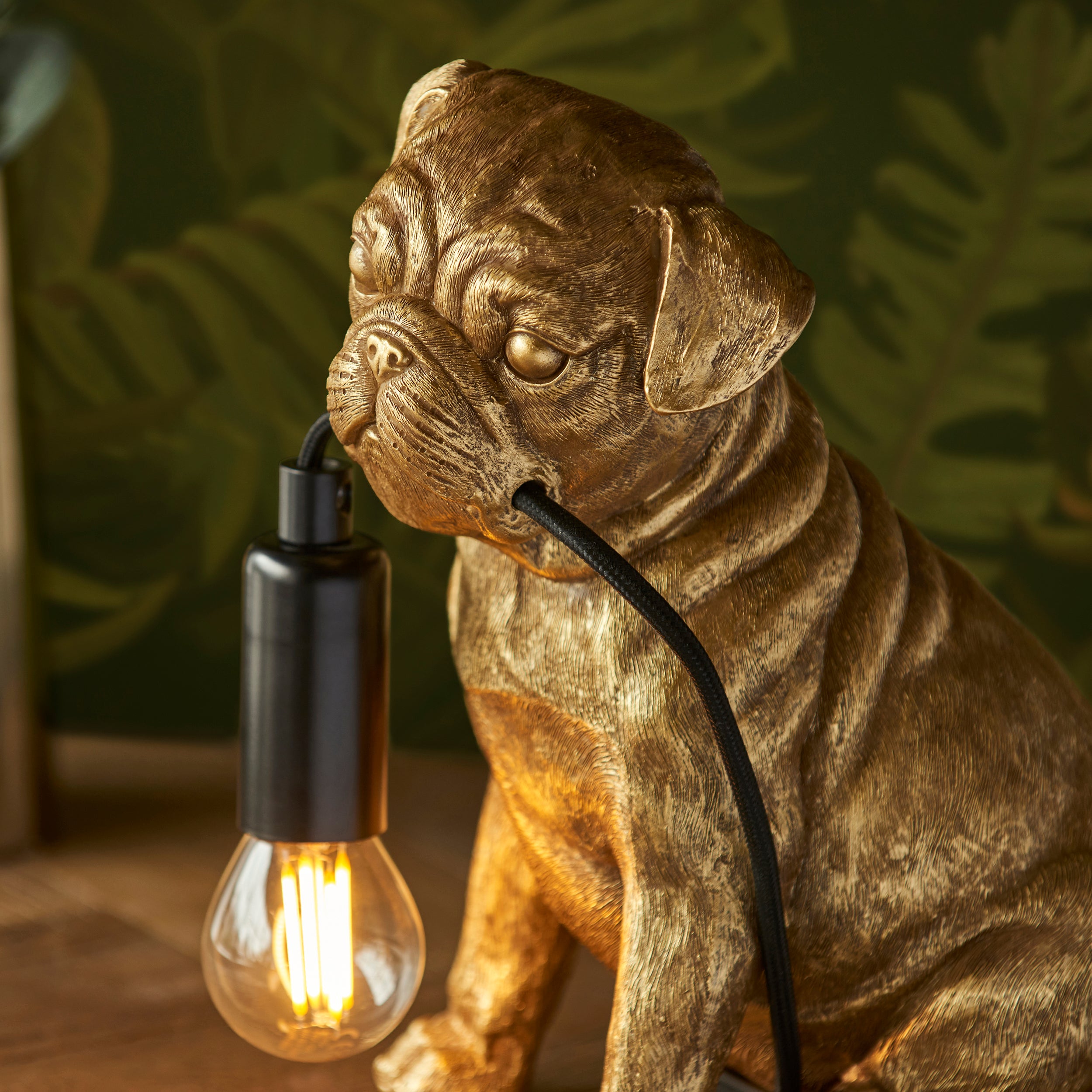 Pug Puppy Gold Dog Table Lamp
