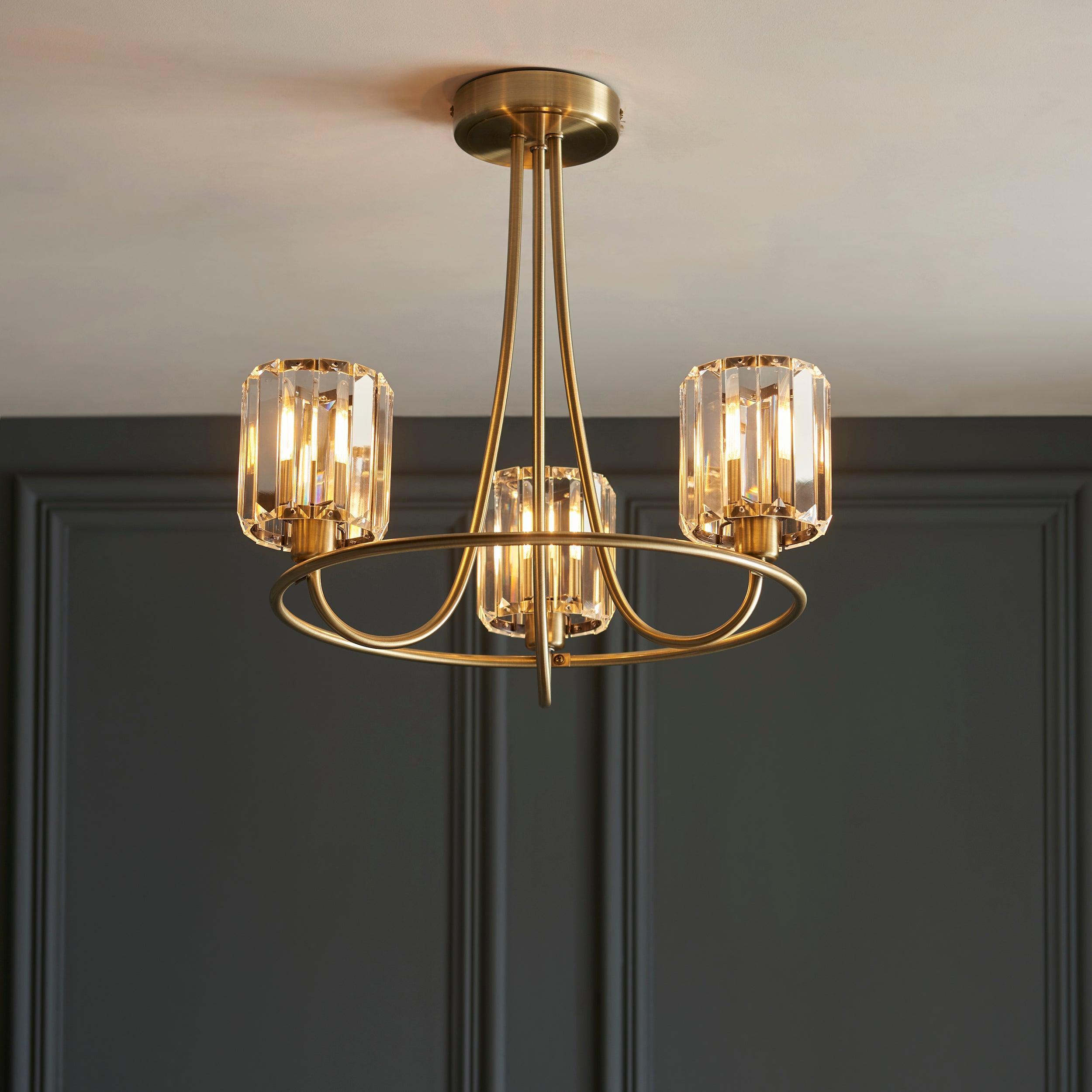 Berenice 3 Light Brass Semi Flush Ceiling Light-OPEN-BOX-BSL-200826