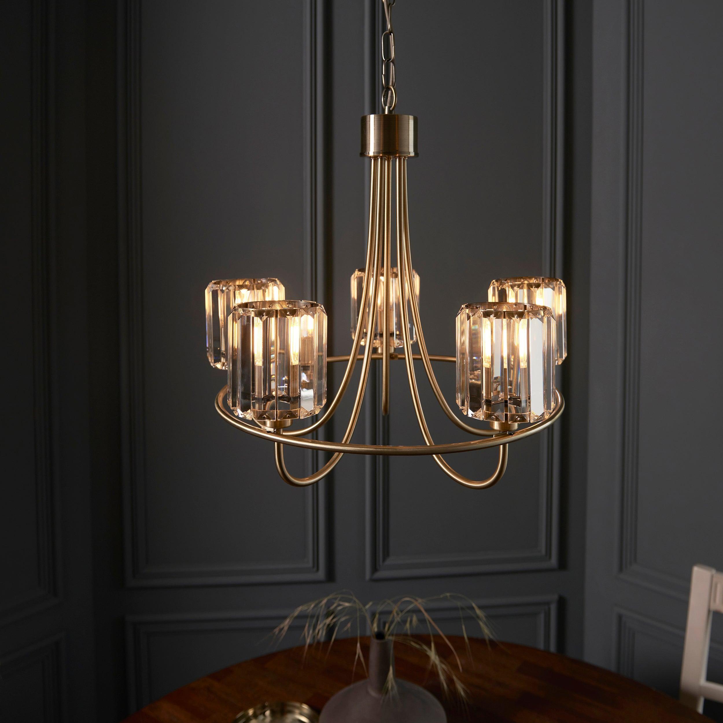 Berenice Brass 5 Light Pendant - Clear Cut Glass Shades-OPEN-BOX-BSL-270826