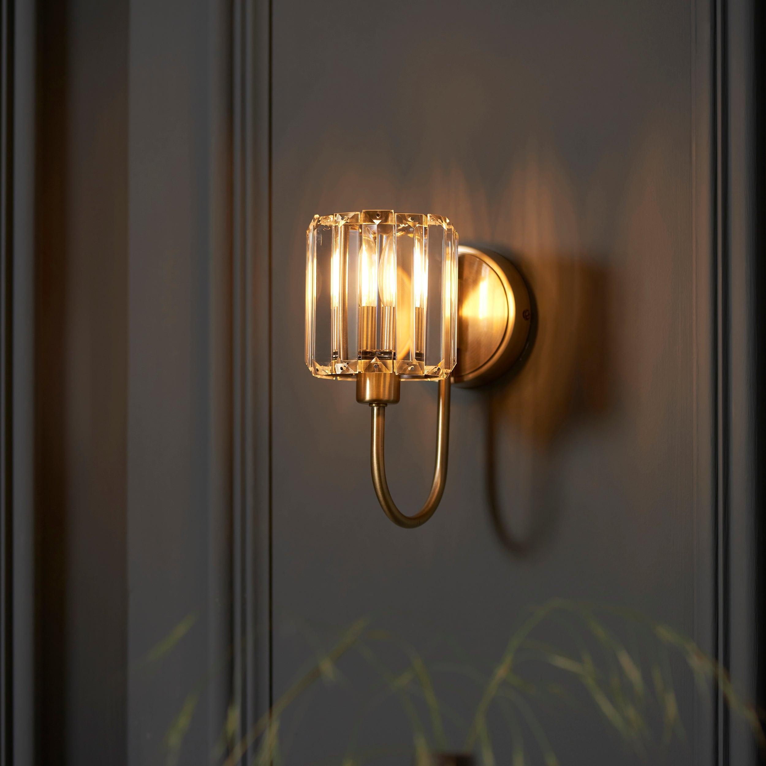 Berenice Brass Wall Light - Clear Cut Glass Shade-OPEN-BOX-BSL-270826