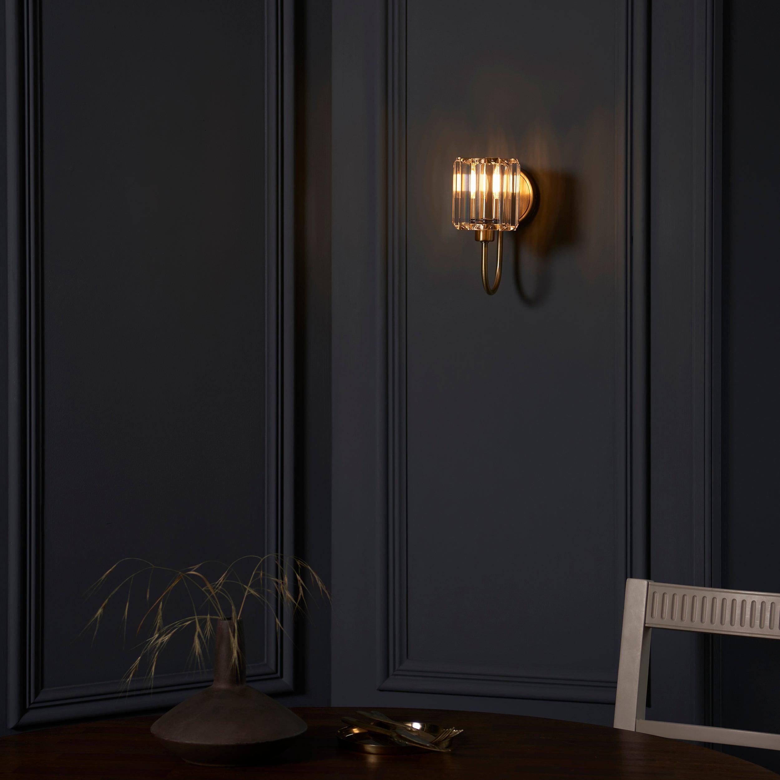 Berenice Brass Wall Light - Clear Cut Glass Shade-OPEN-BOX-BSL-270826