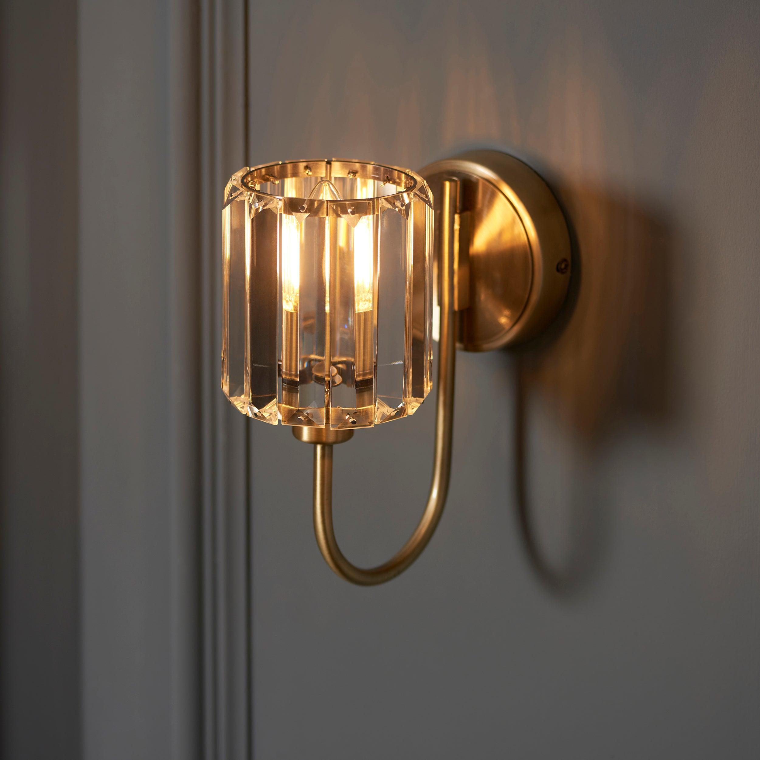 Berenice Brass Wall Light - Clear Cut Glass Shade-OPEN-BOX-BSL-270826
