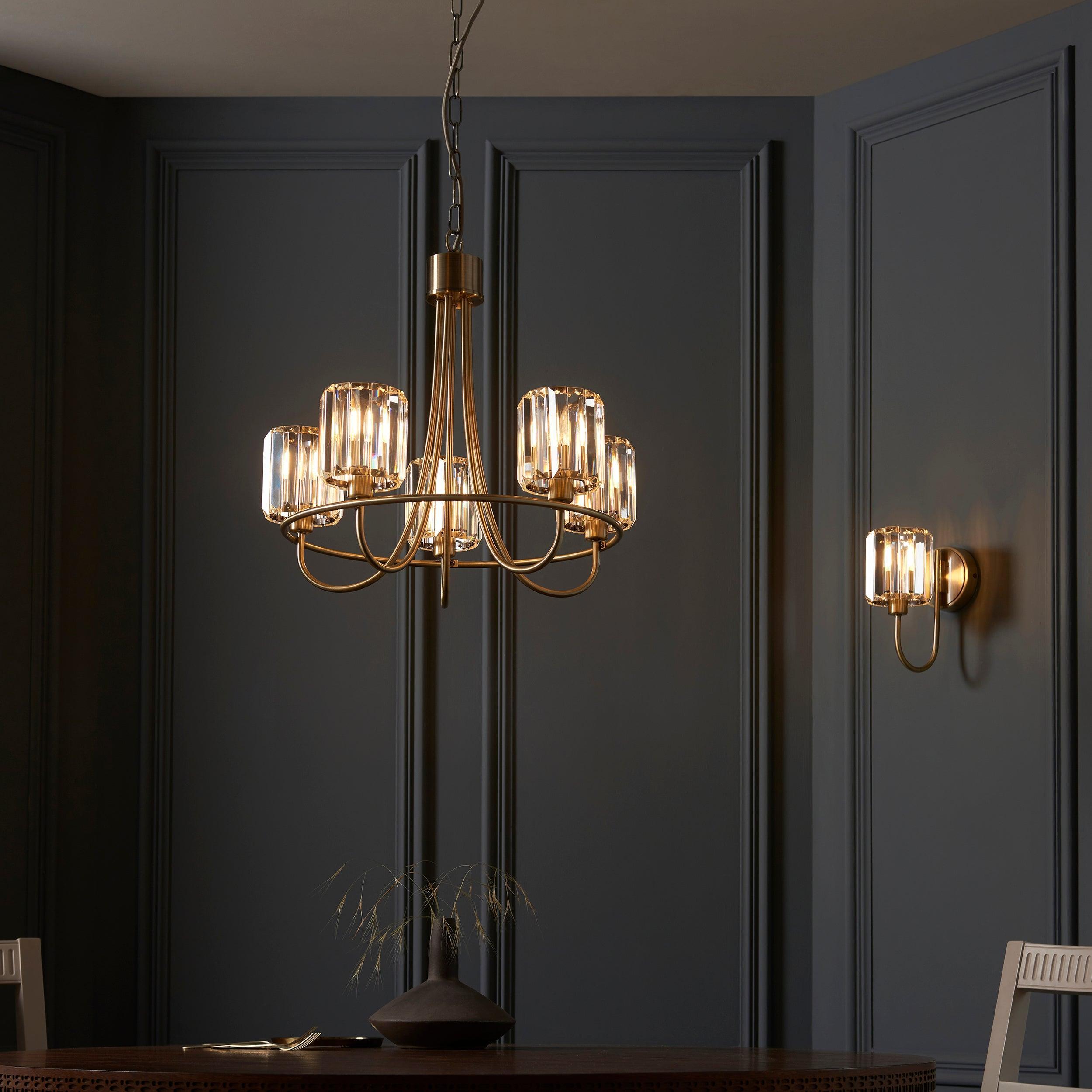 Berenice Brass Wall Light - Clear Cut Glass Shade-OPEN-BOX-BSL-270826