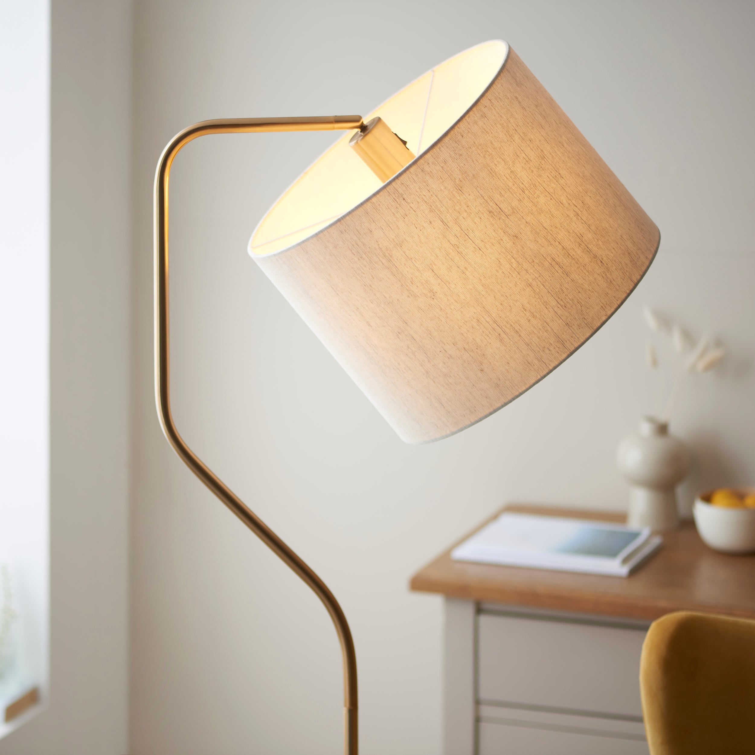 Clement Brass Floor Lamp With Natural Linen Shade