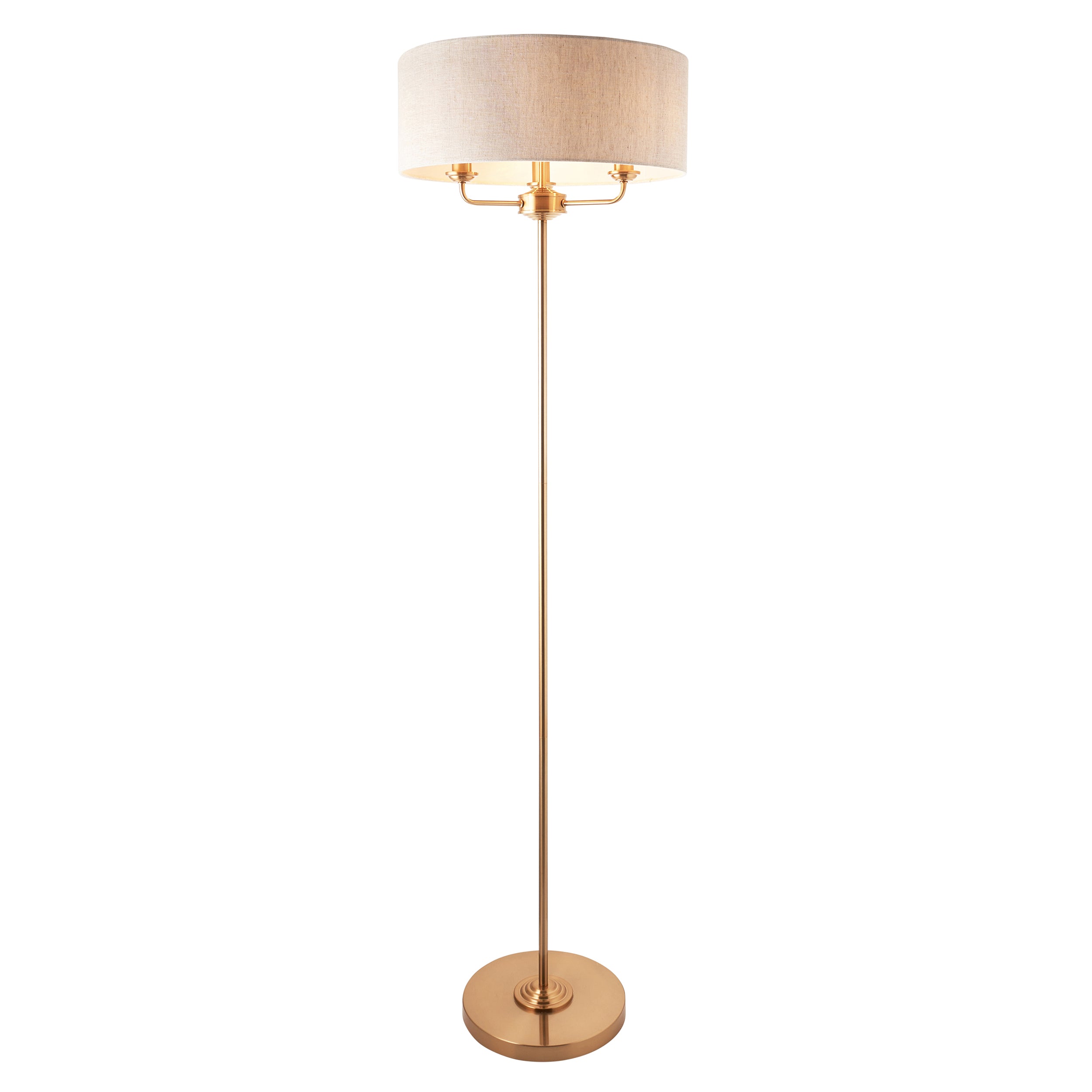 Endon Highclere Vintage Brass Floor Lamp - Linen Shade