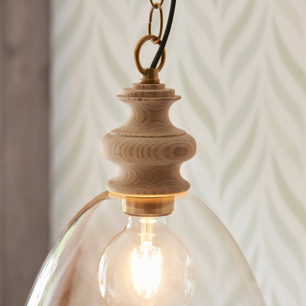 Cotswold Wood Pendant Ceiling Light with Glass Shade-warehouse-180926