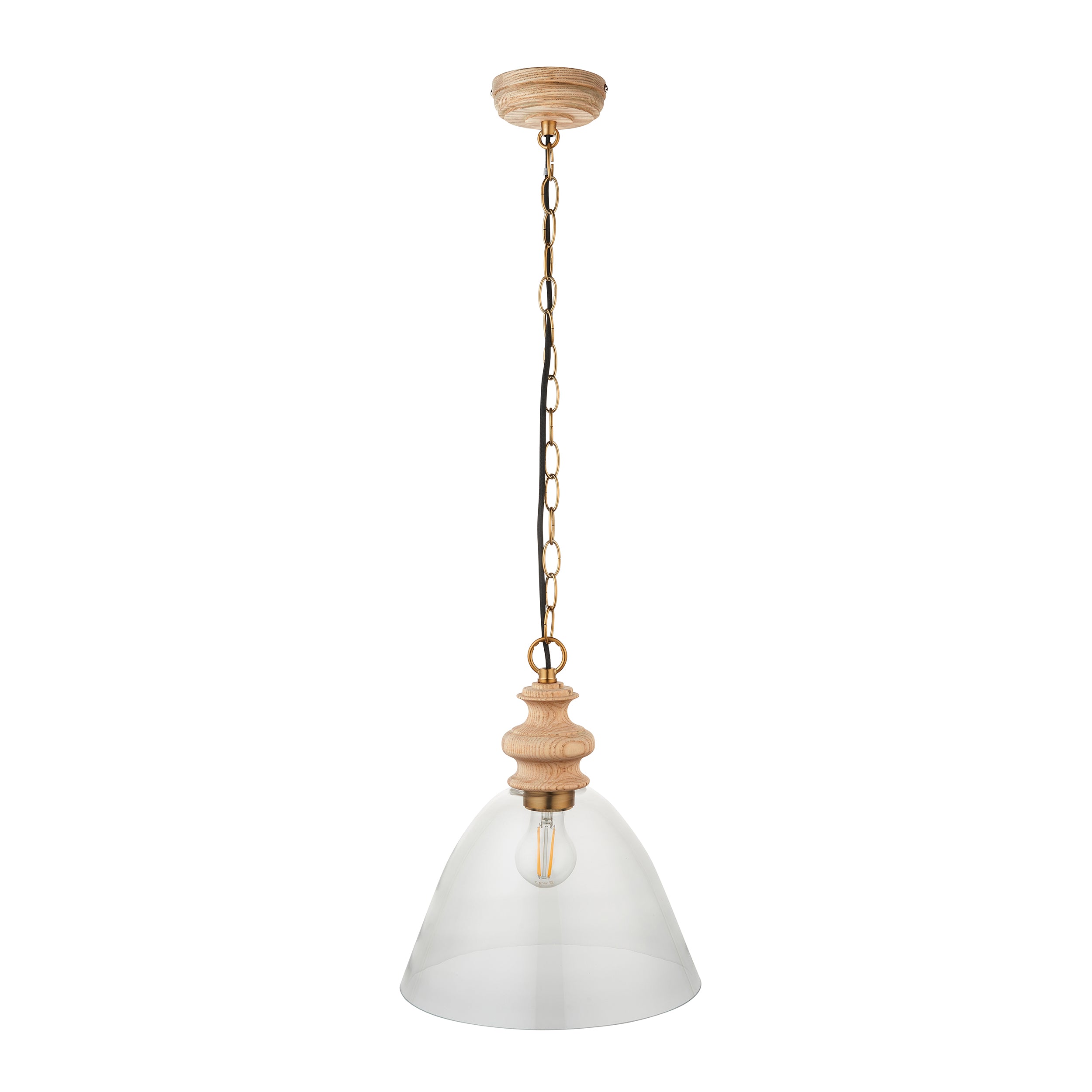 Cotswold Wood Pendant Ceiling Light with Glass Shade