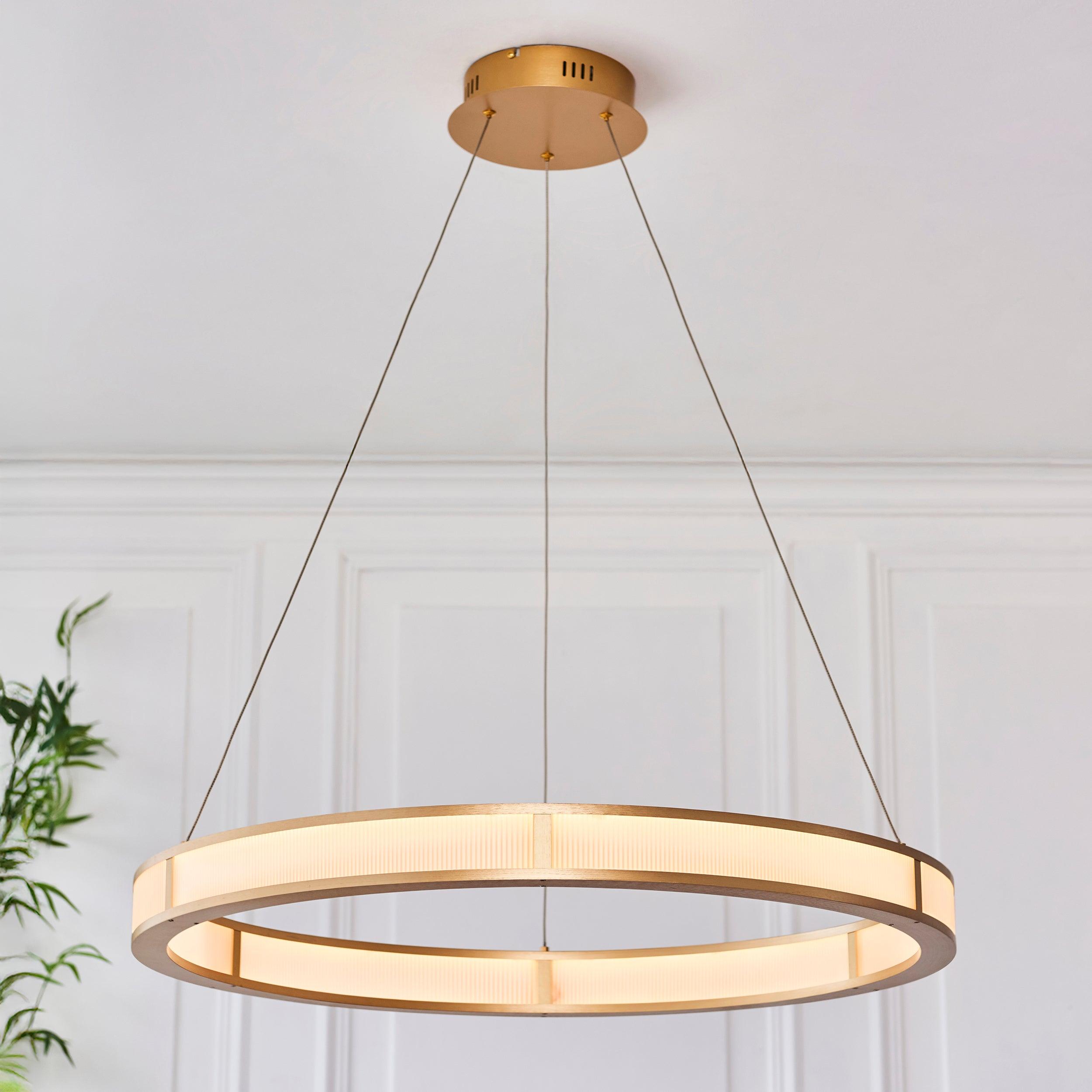 Classic Ribbed Hoop Gold Modern LED Ceiling Pendant Light