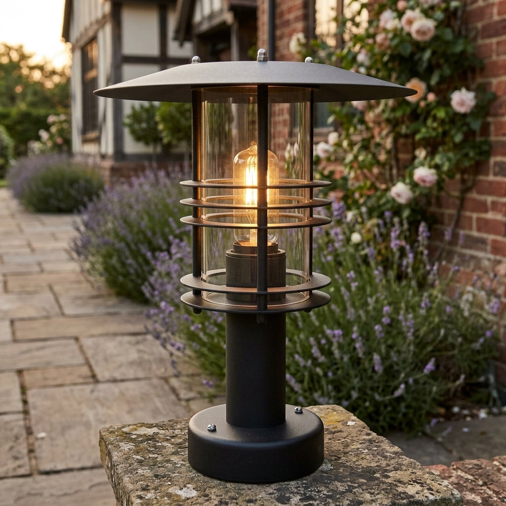 Elstead Stockholm Black Outdoor Pedestal Lantern
