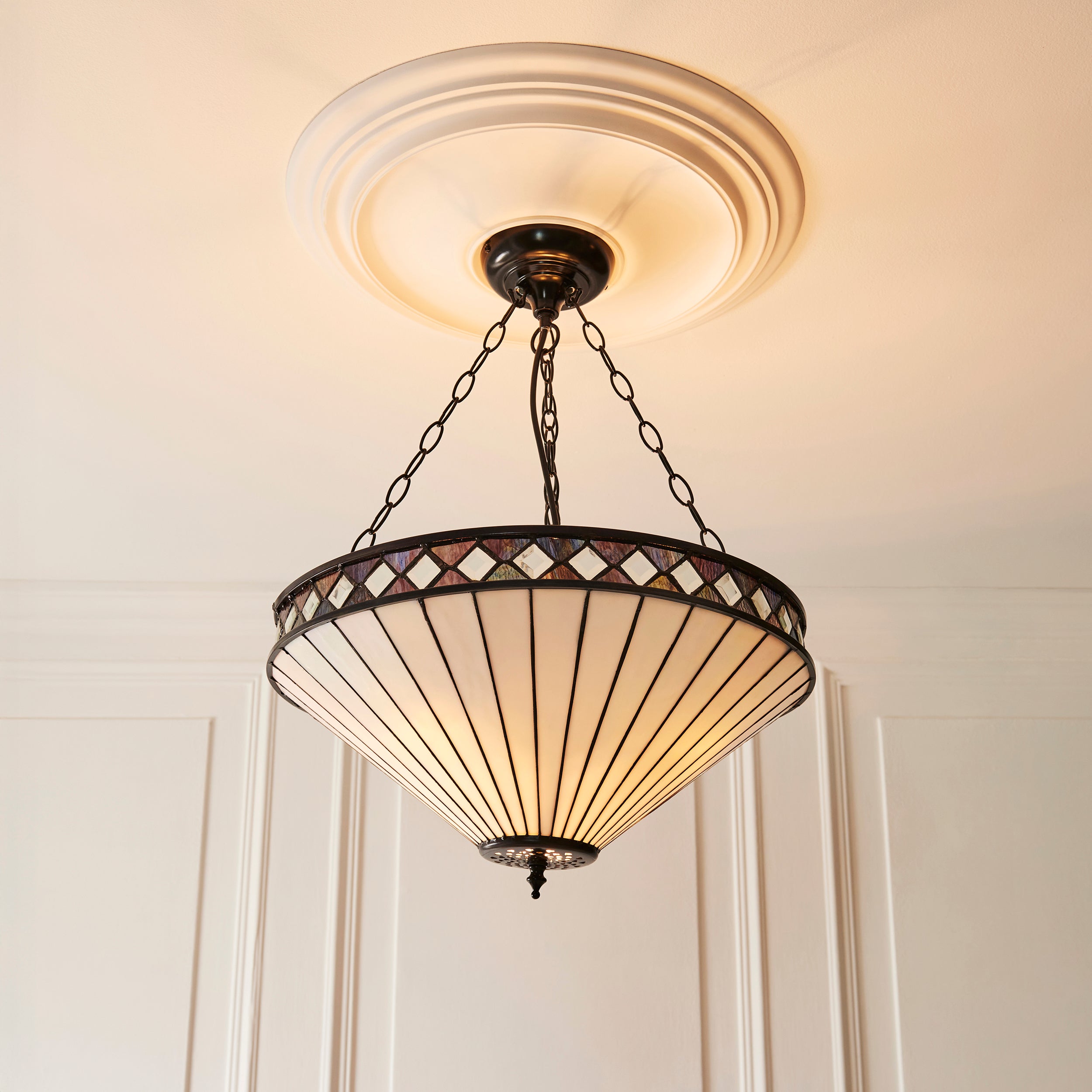Fargo Large Inverted Tiffany Ceiling Light (adjustable chain)