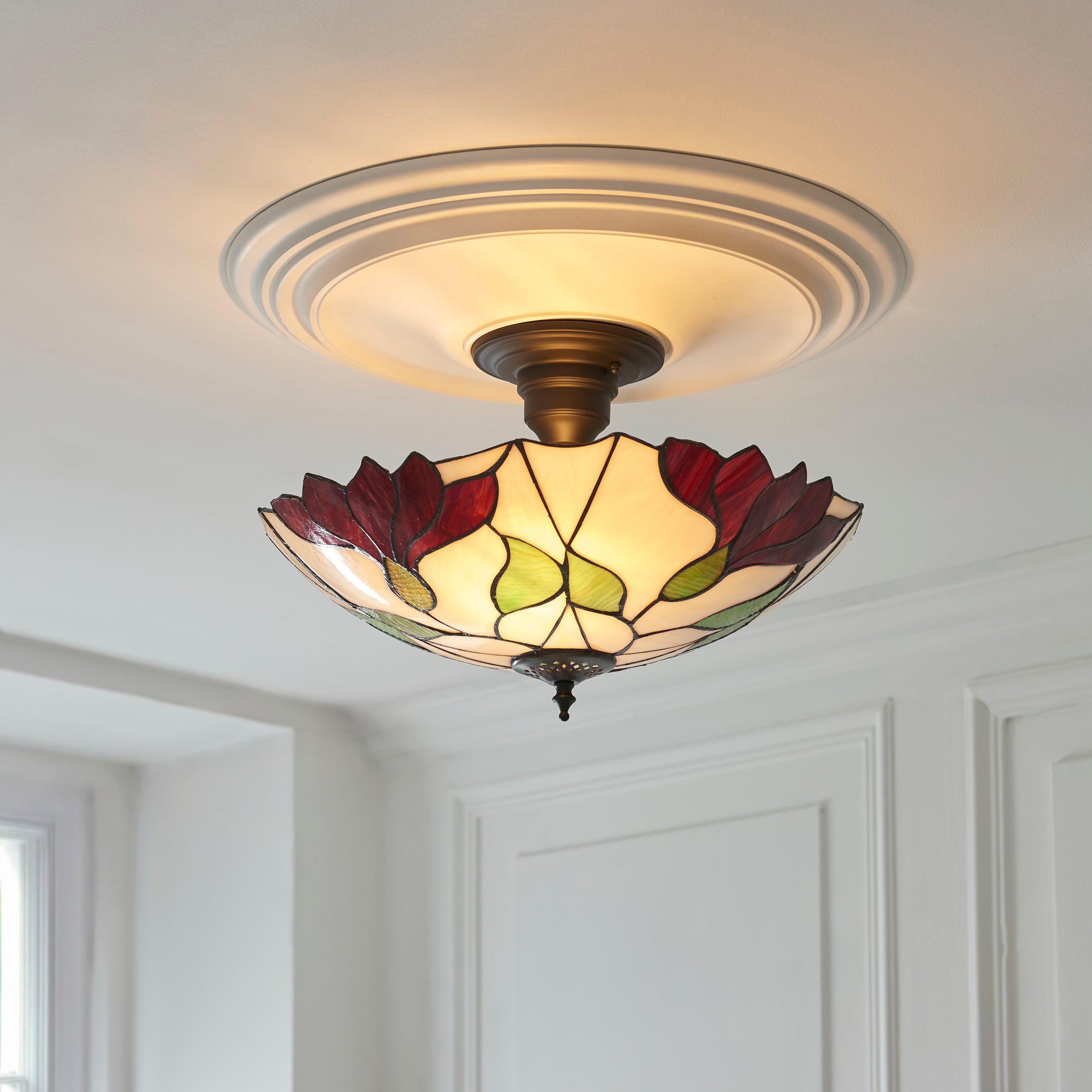 Interiors 1900 Large Botanica Semi Flush Tiffany Ceiling Light