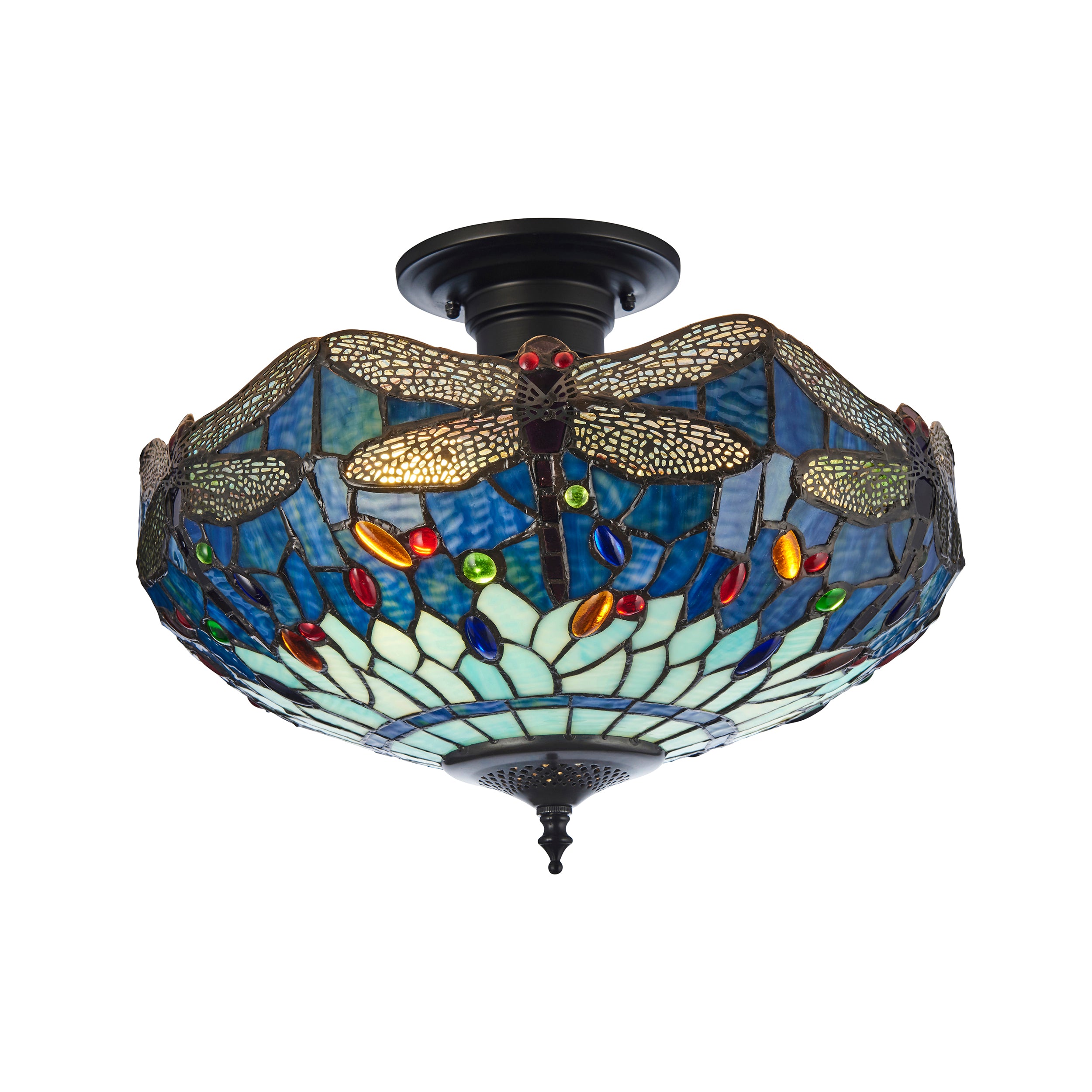 Blue Dragonfly Medium Tiffany Semi Flush Ceiling Light