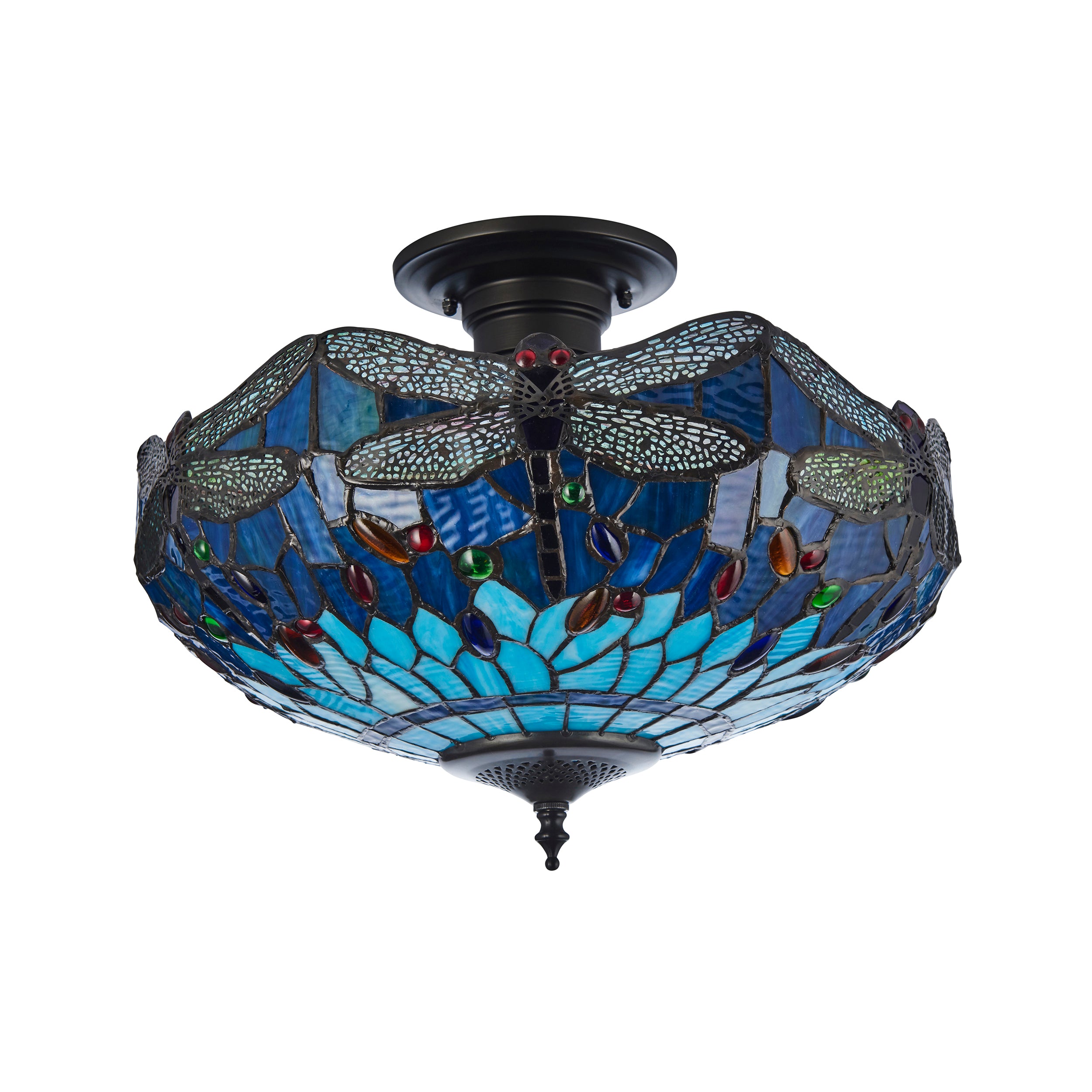 Blue Dragonfly Medium Tiffany Semi Flush Ceiling Light