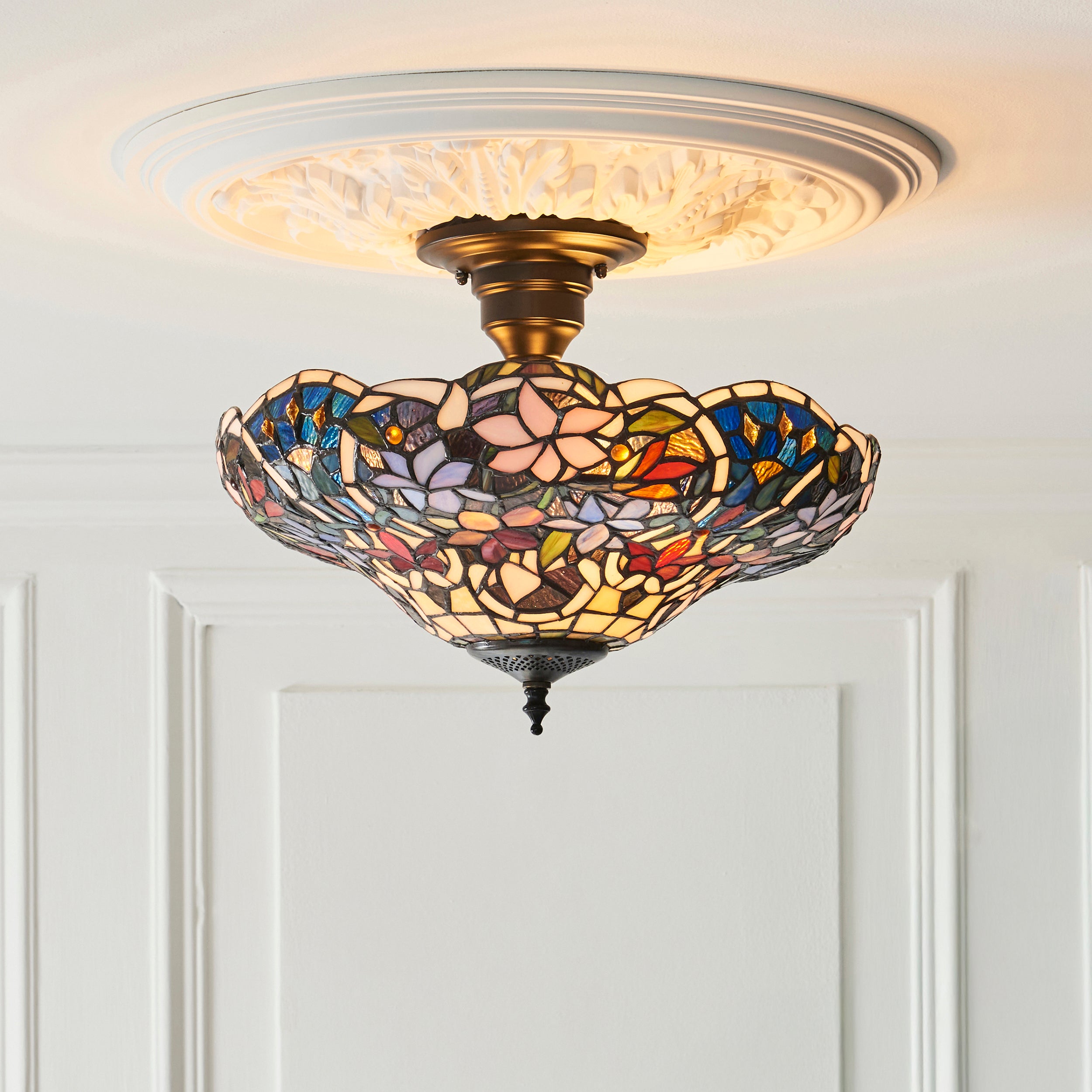 Sullivan Semi-Flush Tiffany Stained Glass Ceiling Light
