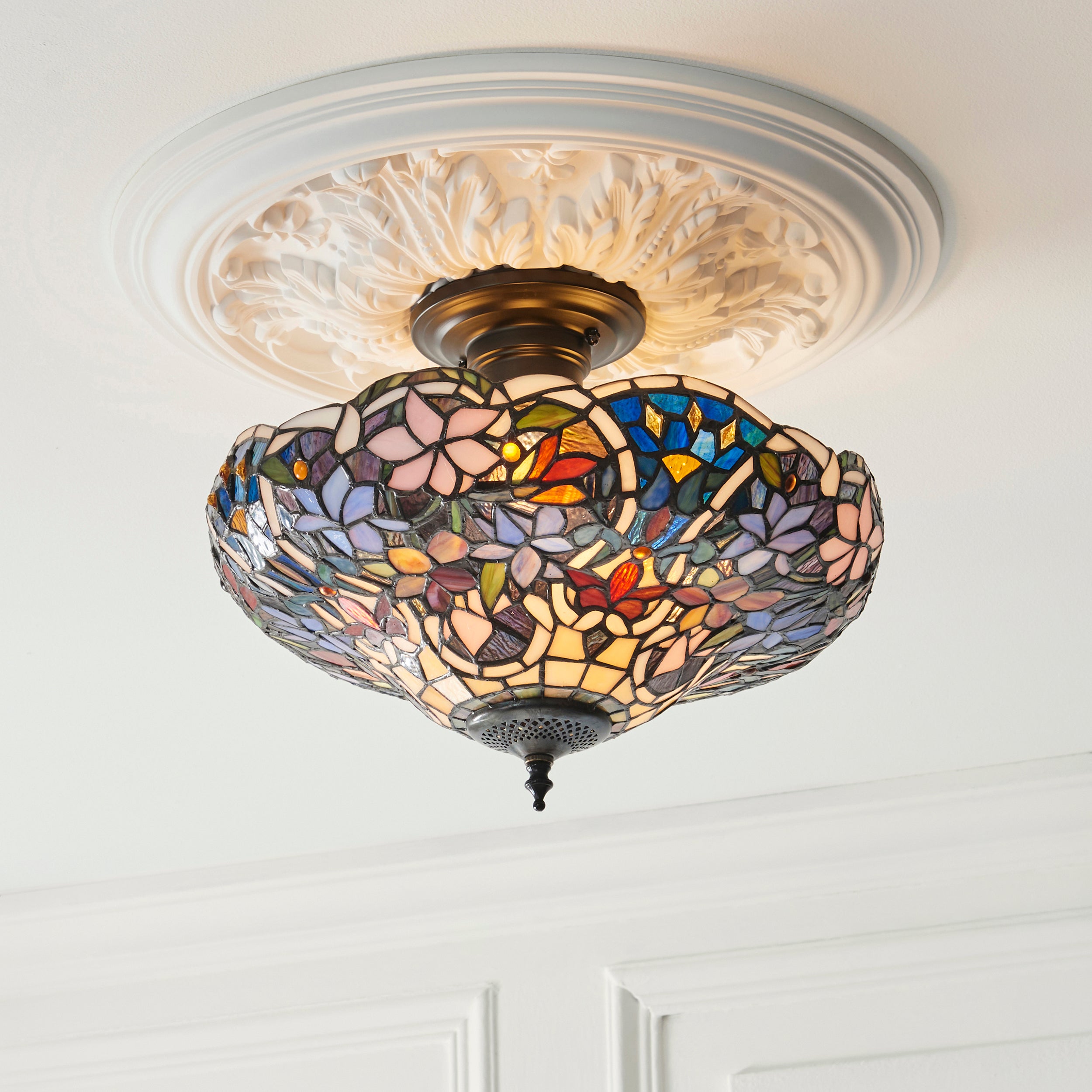 Sullivan Semi-Flush Tiffany Stained Glass Ceiling Light