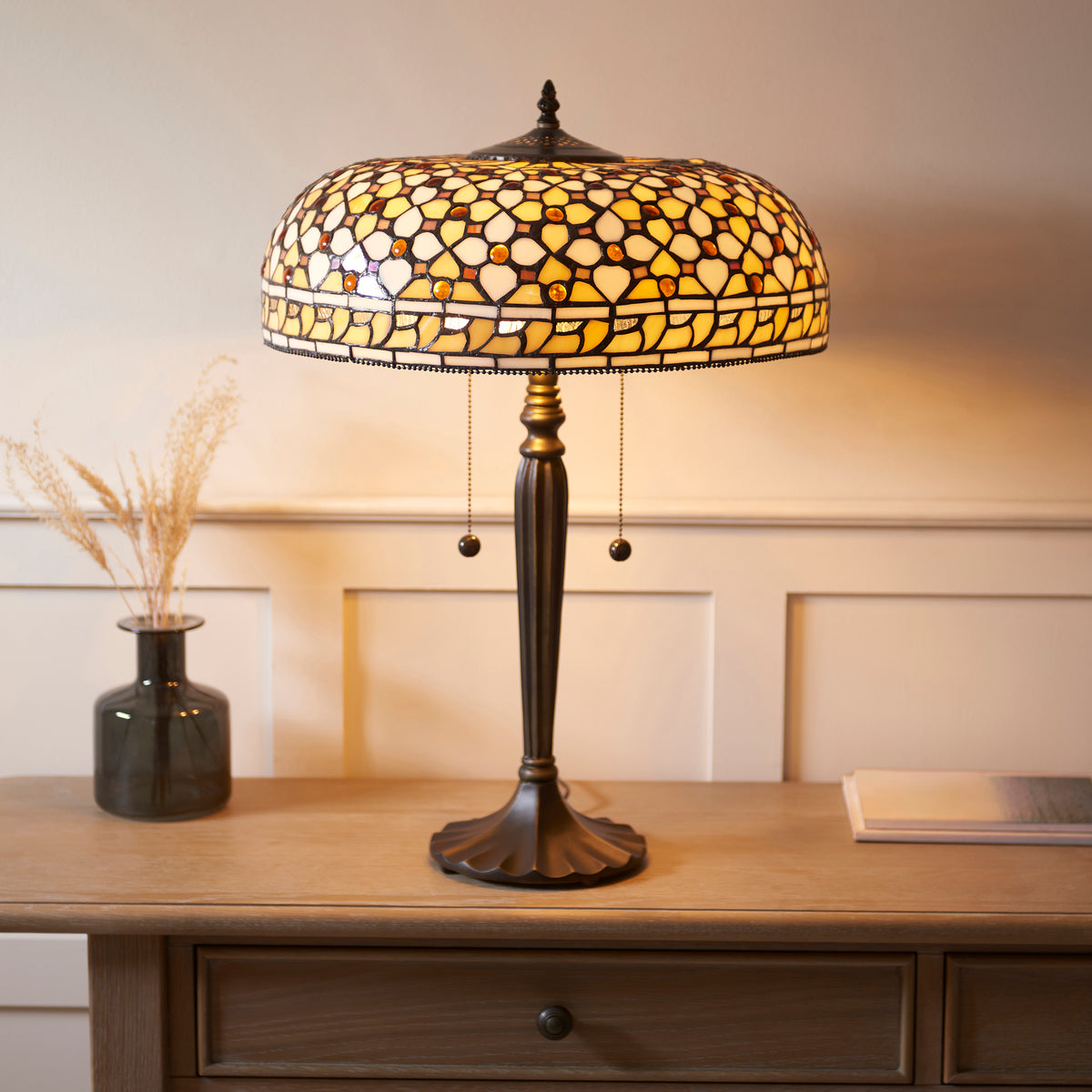Interiors 1900 Mille Feux Large 2 Light Tiffany Table Lamp — lifestyle setting