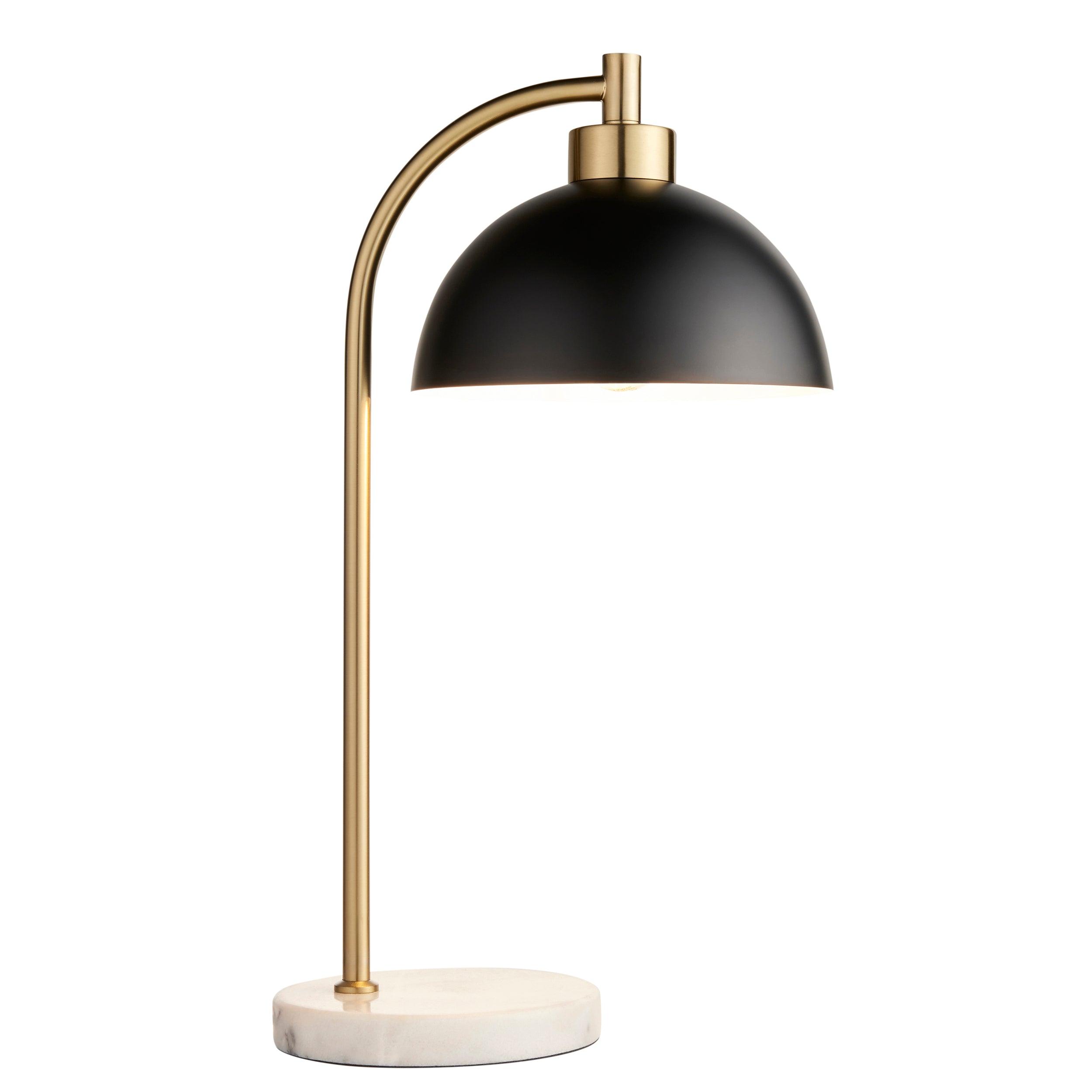 buchanan black brass task table lamp with marble base by Endon Lighting Living room close up image