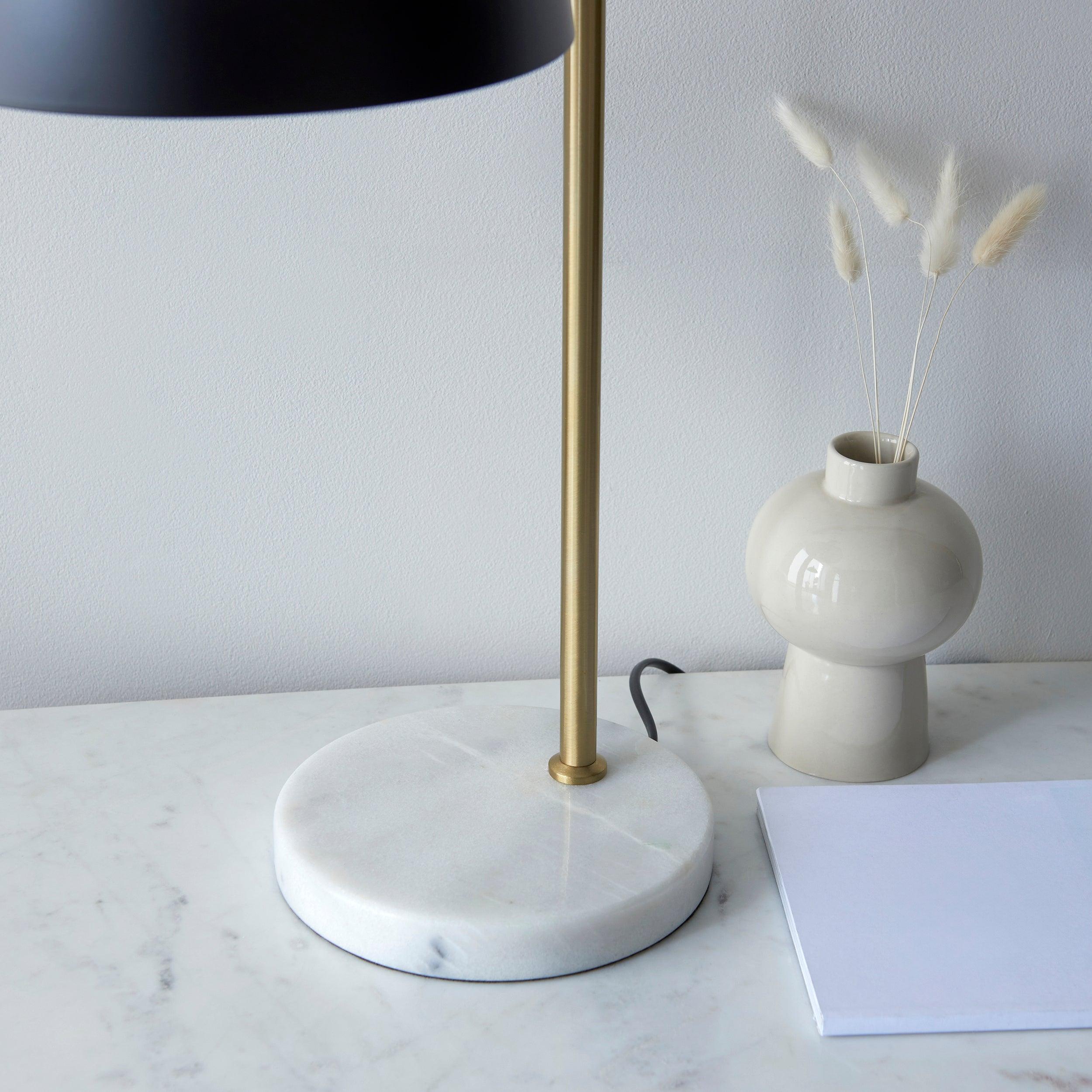 buchanan black brass task table lamp with marble base by Endon Lighting Living Room Family Shot