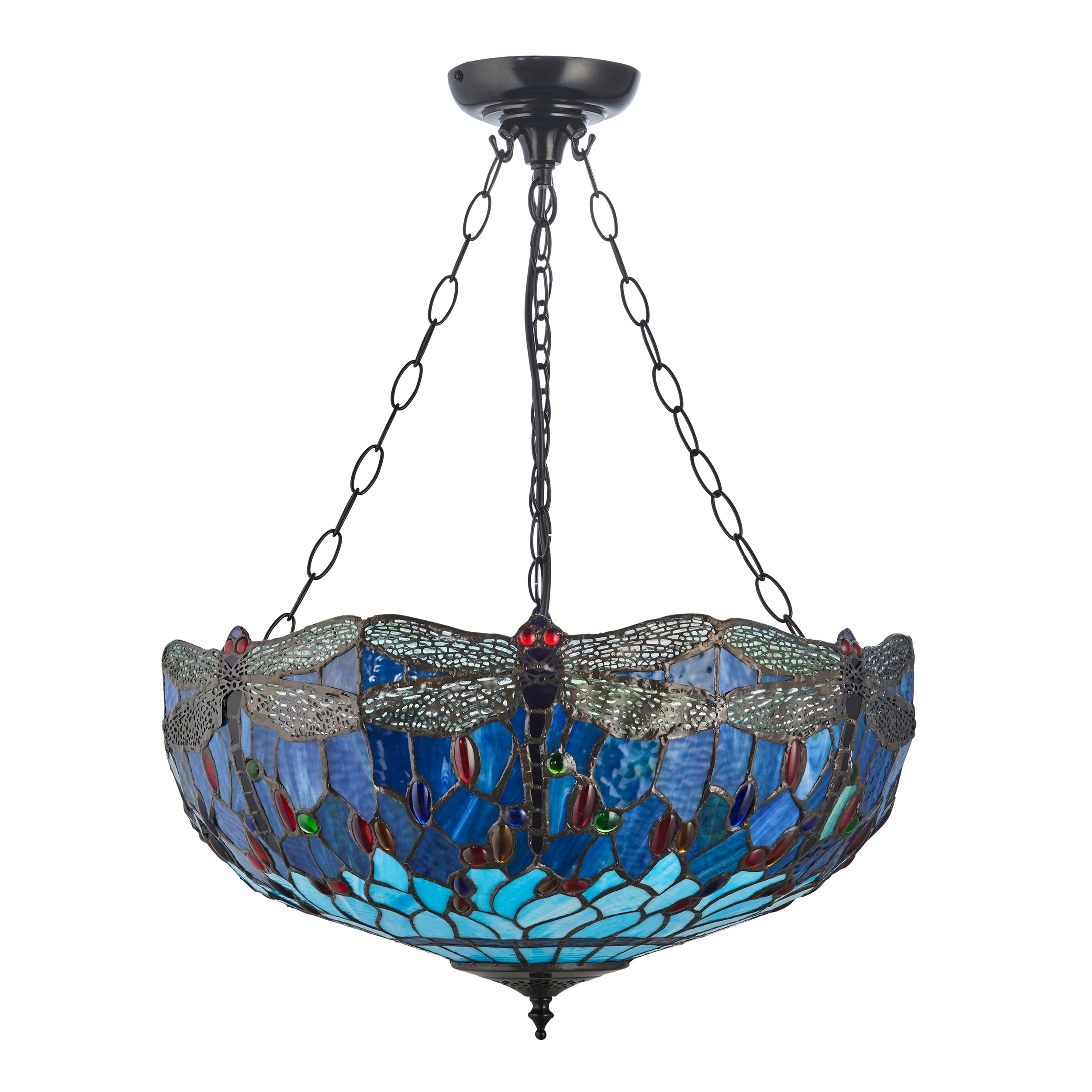 Blue Dragonfly Large Tiffany Inverted Tiffany Ceiling Light