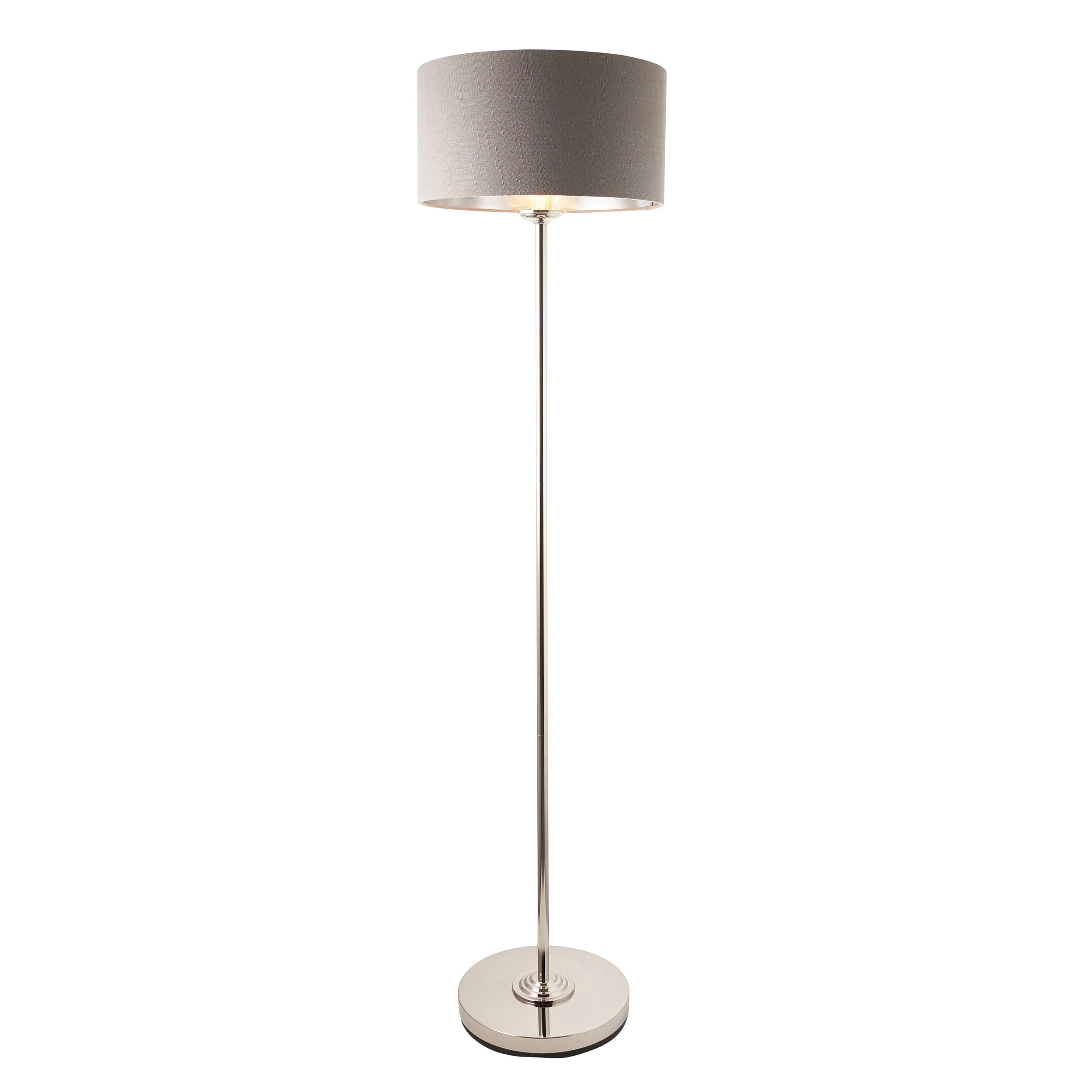 Highclere Nickel Chrome 1 Light Floor Lamp Charcoal Shade