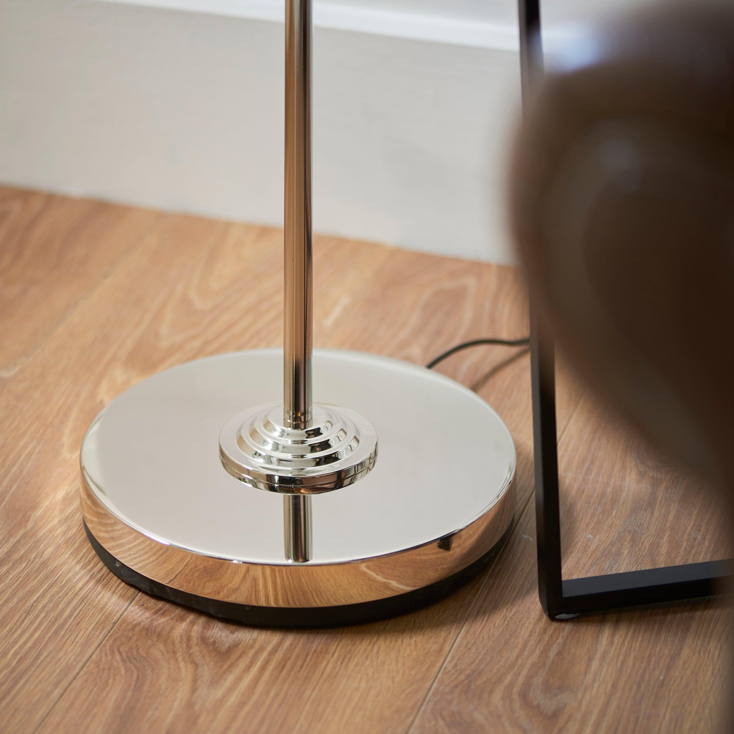 Highclere Nickel Chrome 1 Light Floor Lamp Charcoal Shade