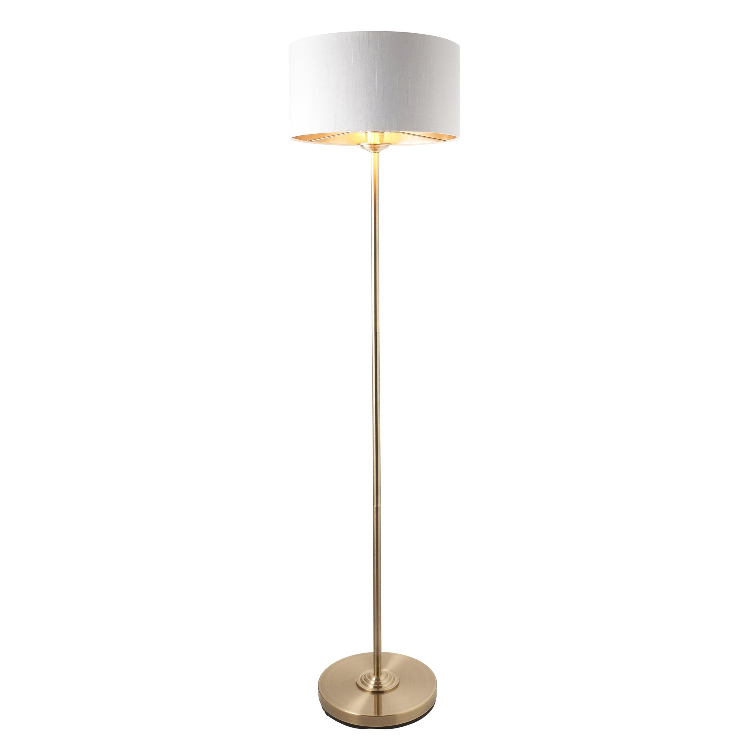 Highclere Antique Brass 1 Light Floor Lamp White Shade