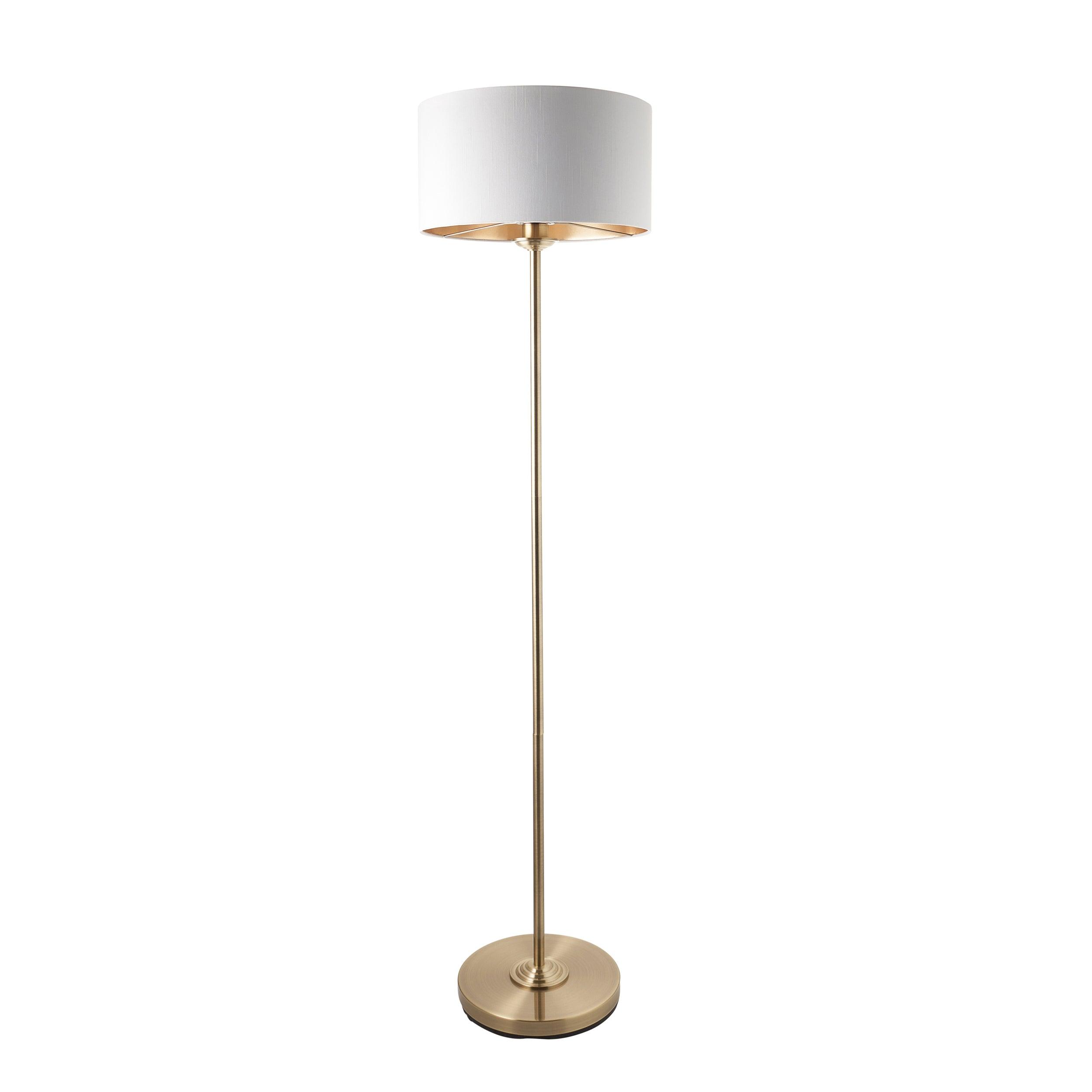 Highclere Antique Brass 1 Light Floor Lamp White Shade