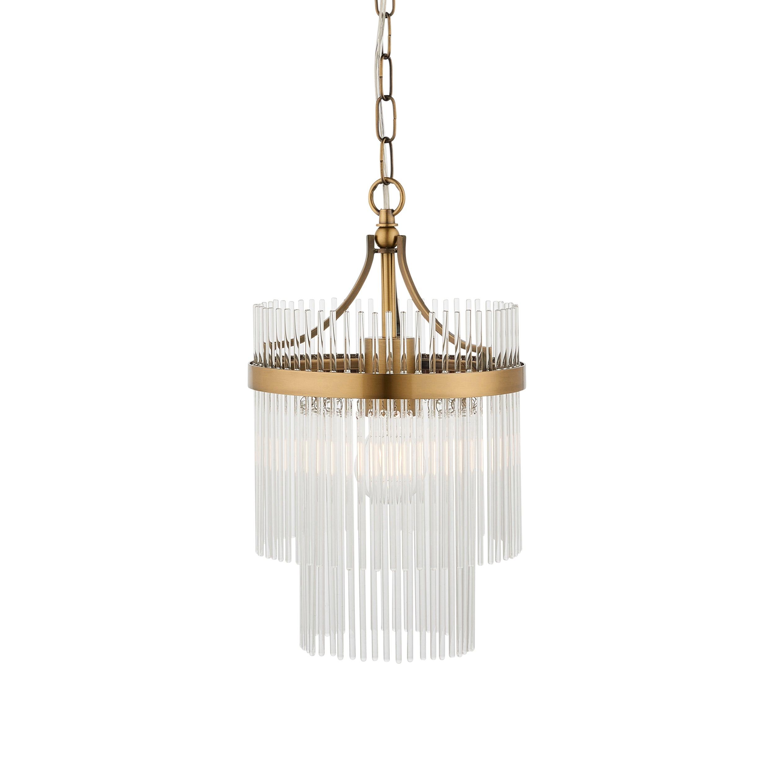 marietta brass 1 light small ceiling pendant glass rods by Endon Lighting Living Room  Unlit Shot