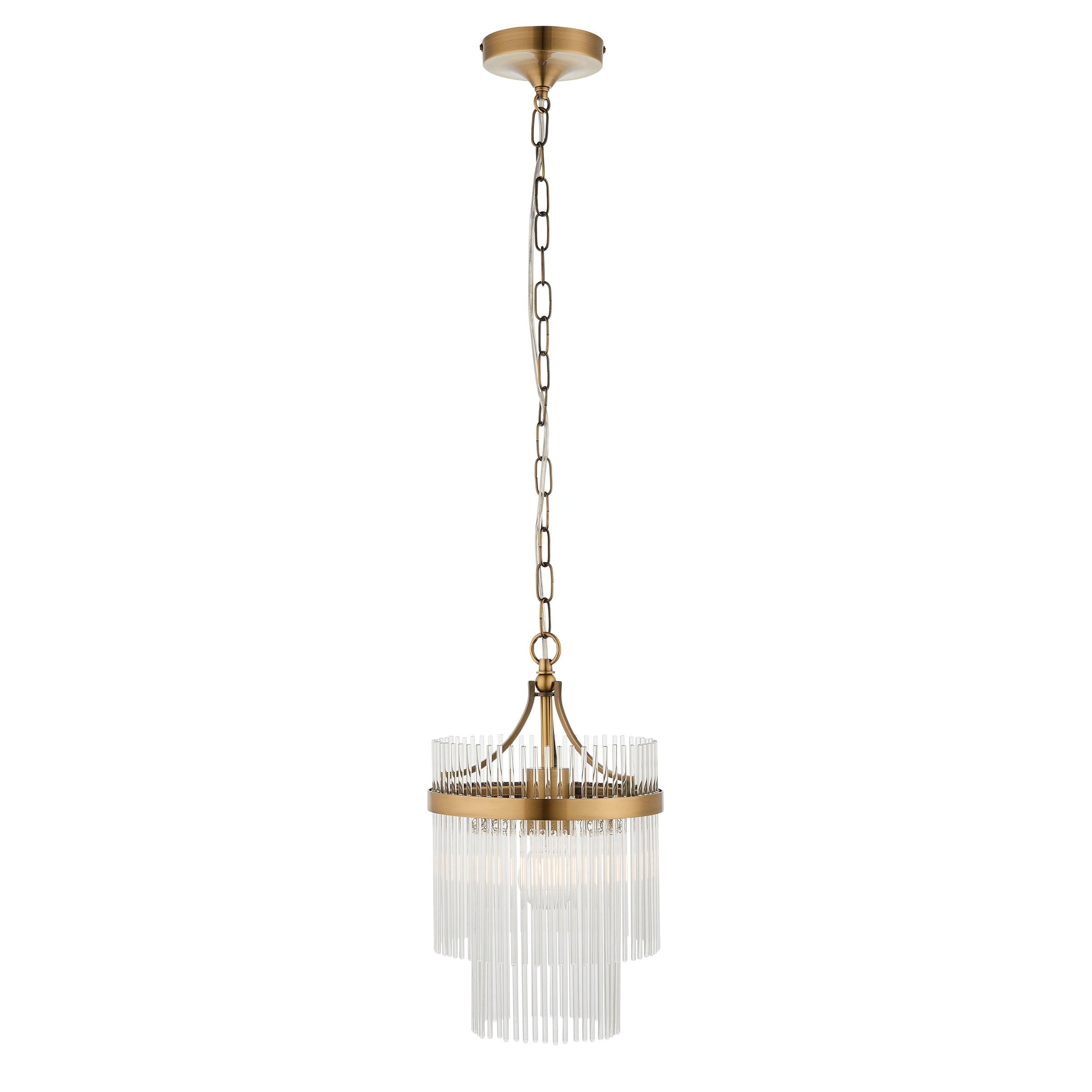 marietta brass 1 light small ceiling pendant glass rods by Endon Lighting Living Room Family Shot