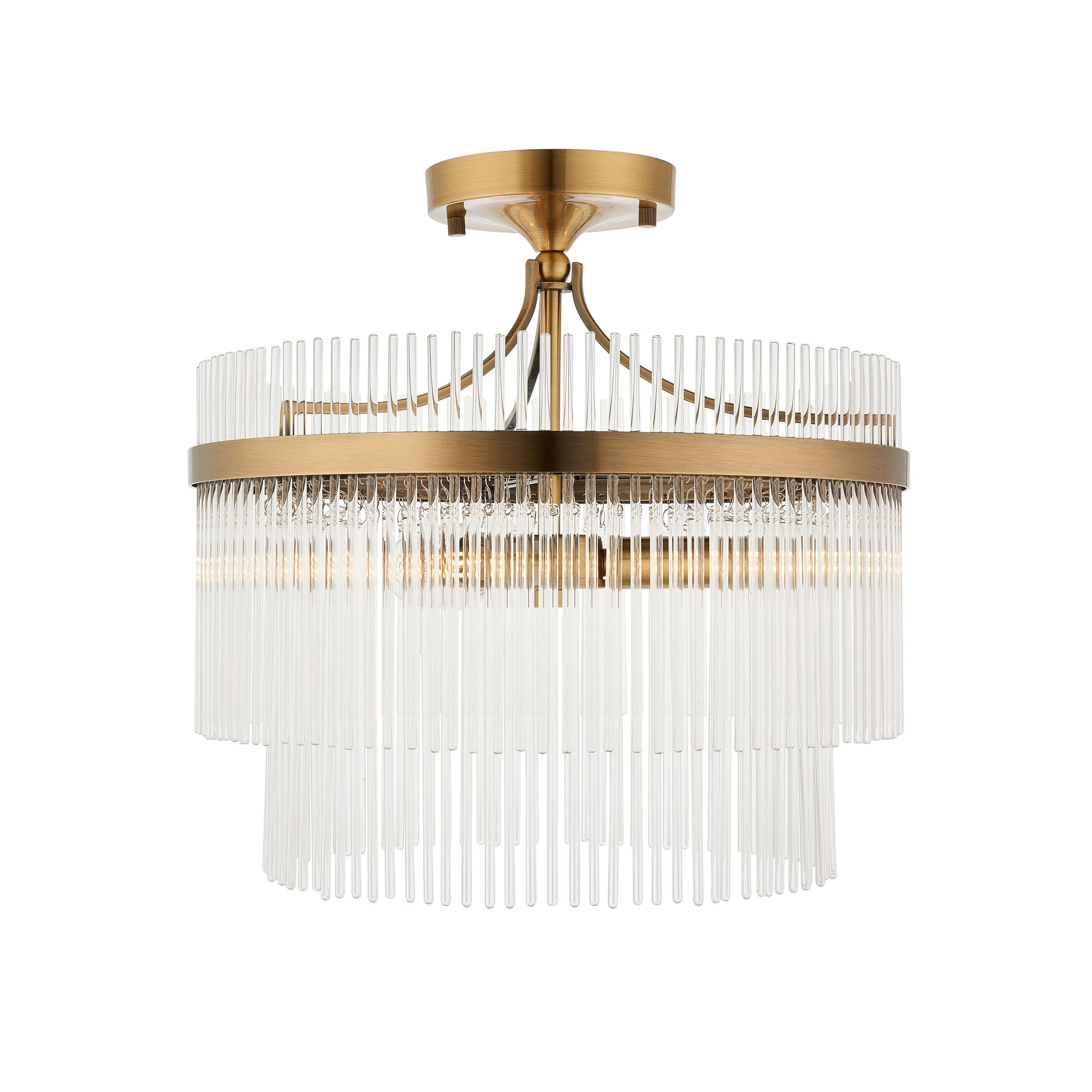 marietta brass 3 light semi flush glass rods by Endon Lighting Dining Room Close Up Image