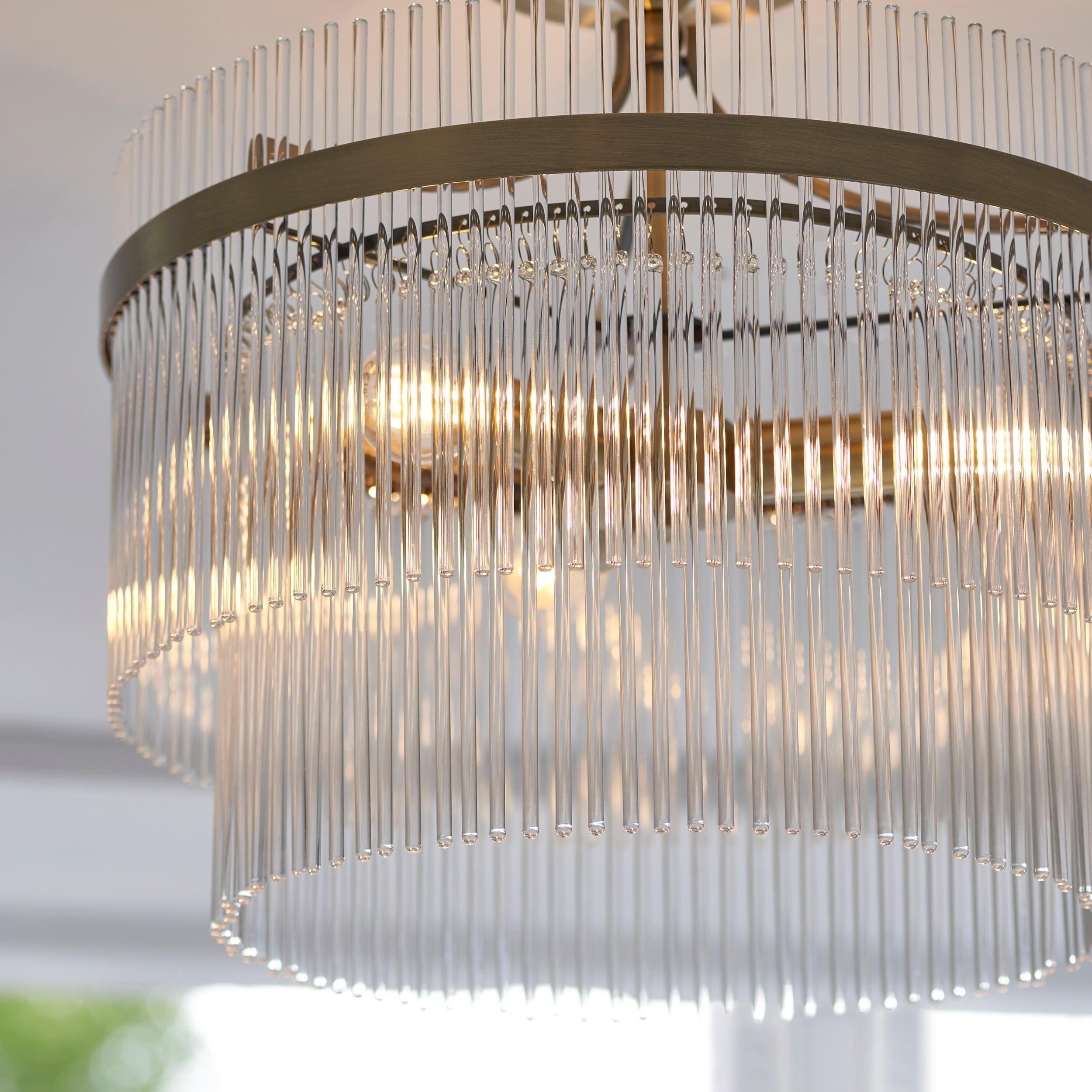 Marietta Brass 3 Light Semi Flush - Glass Rods-OPEN-BOX-020426