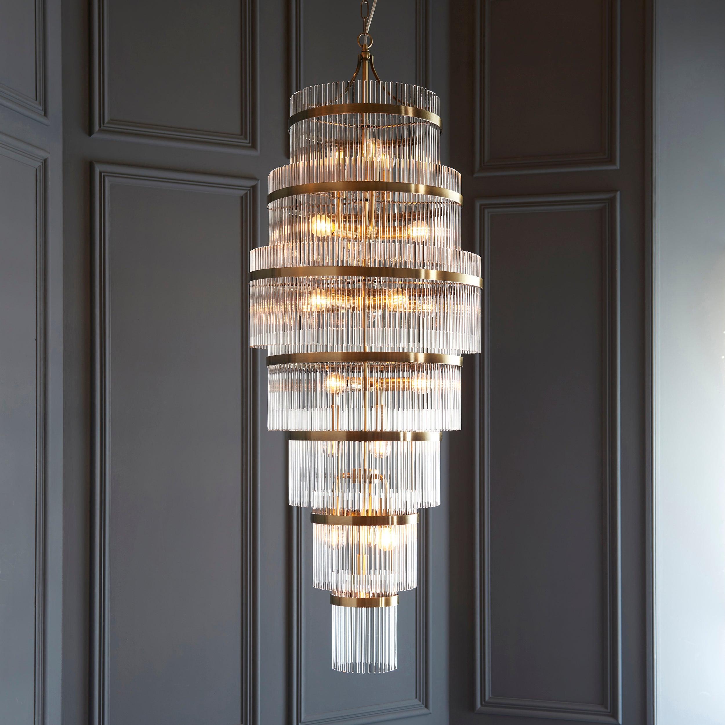 marietta brass grand 21 light ceiling pendant glass rods by Endon Lighting Living room image