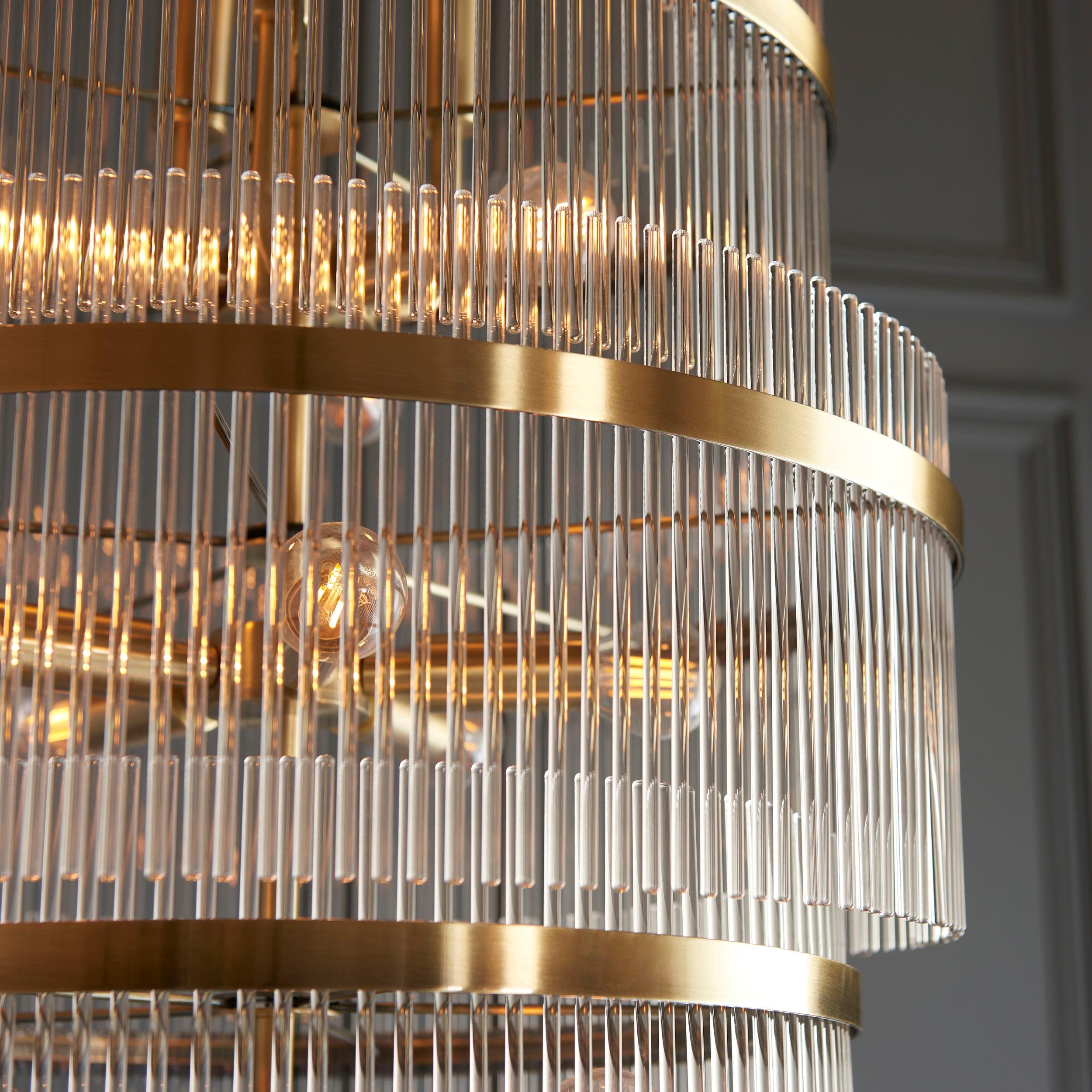 marietta brass grand 21 light ceiling pendant glass rods by Endon Lighting Living Room  Unlit Shot