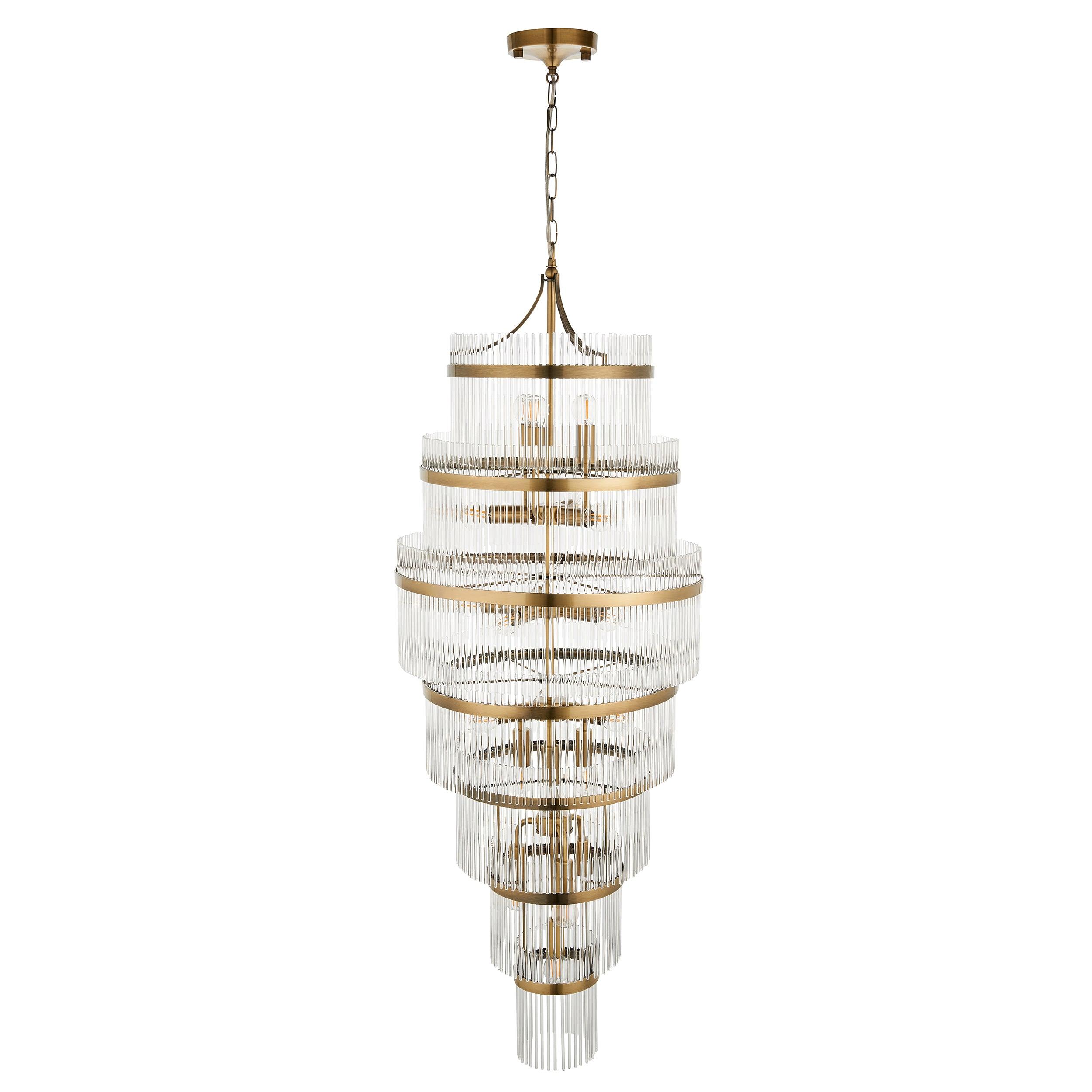 marietta brass grand 21 light ceiling pendant glass rods by Endon Lighting Bedroom Close Up Image