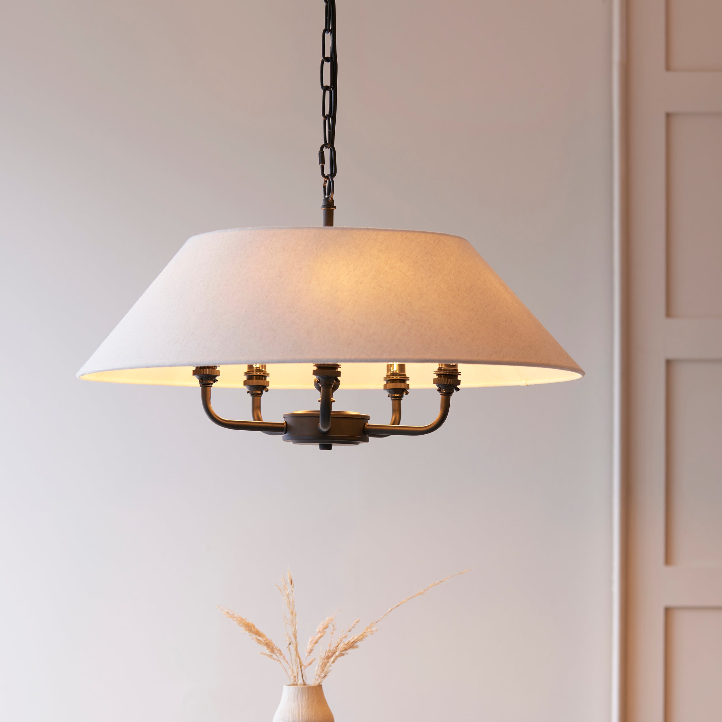 Endon Lille Antique Black 5 Light Pendant - Linen Shade