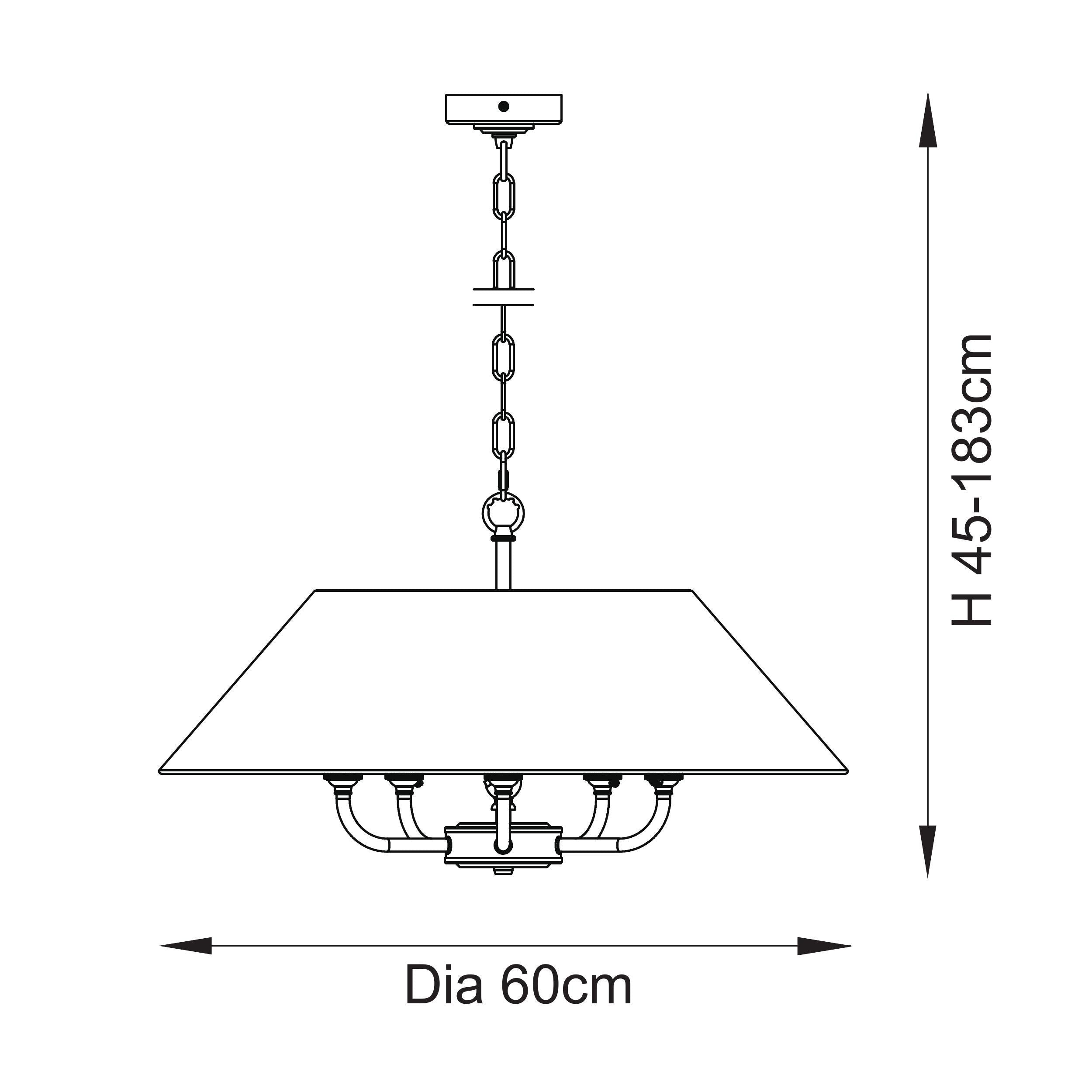 Endon Lille Antique Black 5 Light Pendant - Linen Shade
