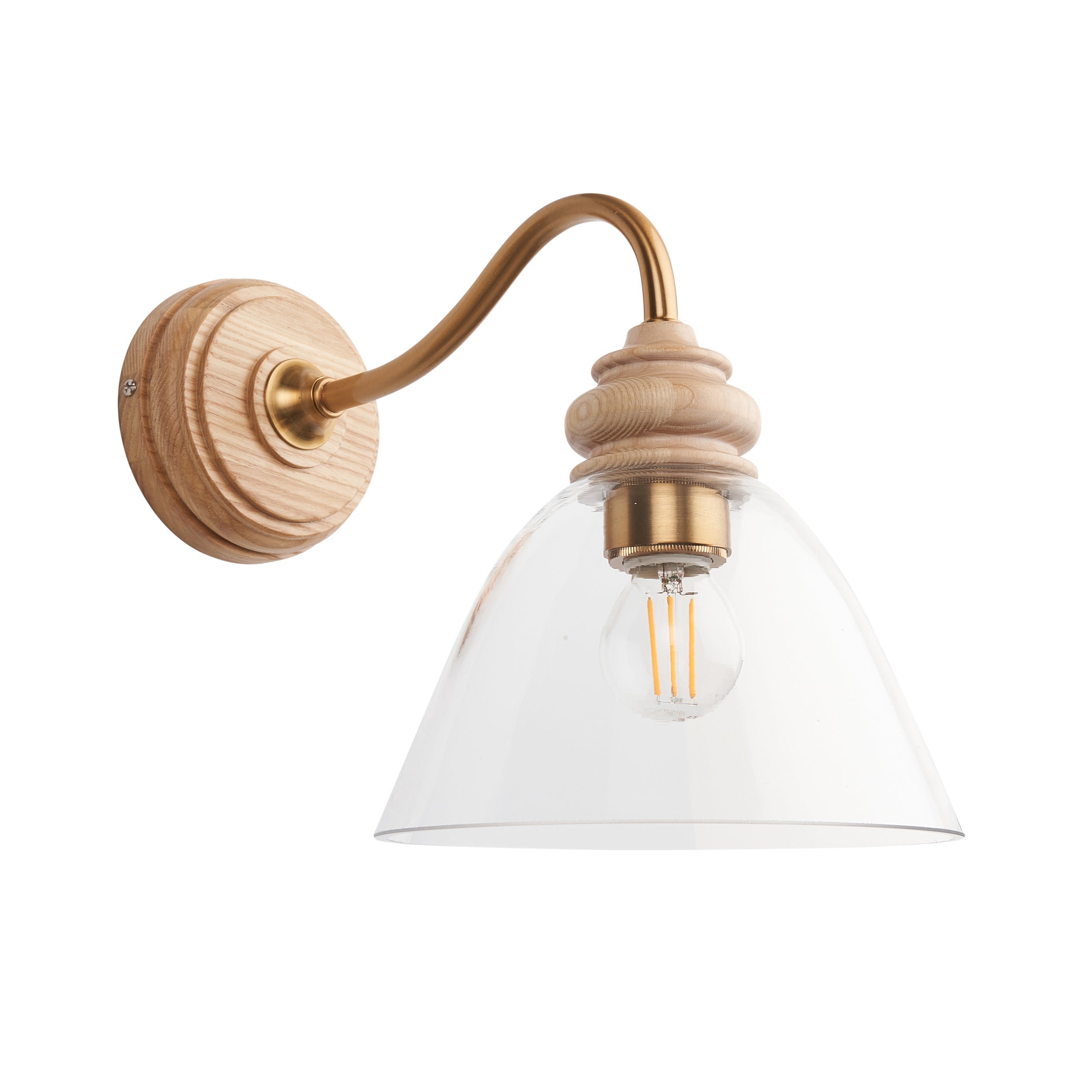 Cotswold Wood & Brass Wall Light with Glass Shade