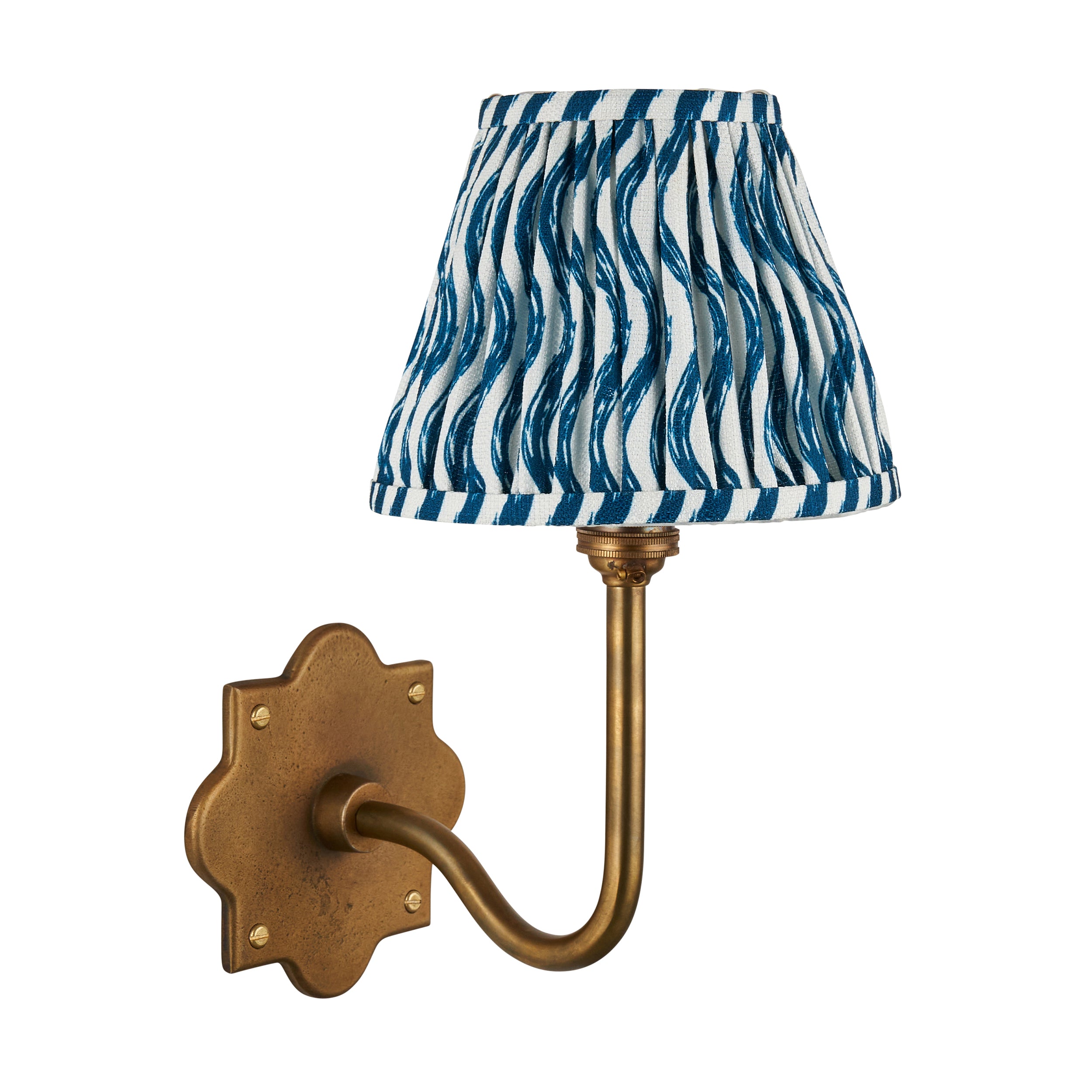 Anvil Swan Antique Brass Wall Light & Ripple 16cm Blue Shade