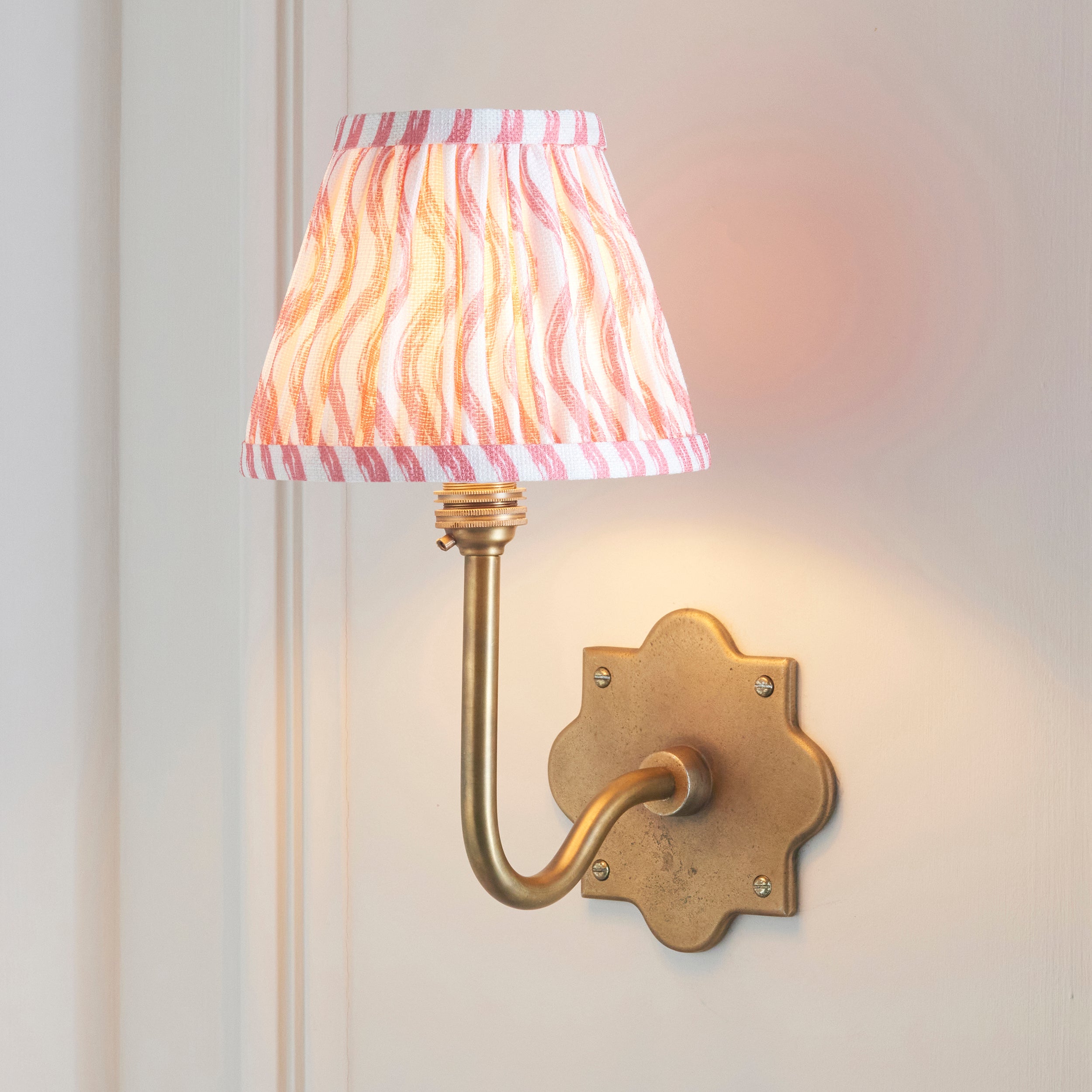 Anvil Swan Antique Brass Wall Light & Ripple 16cm Coral Pink Shade
