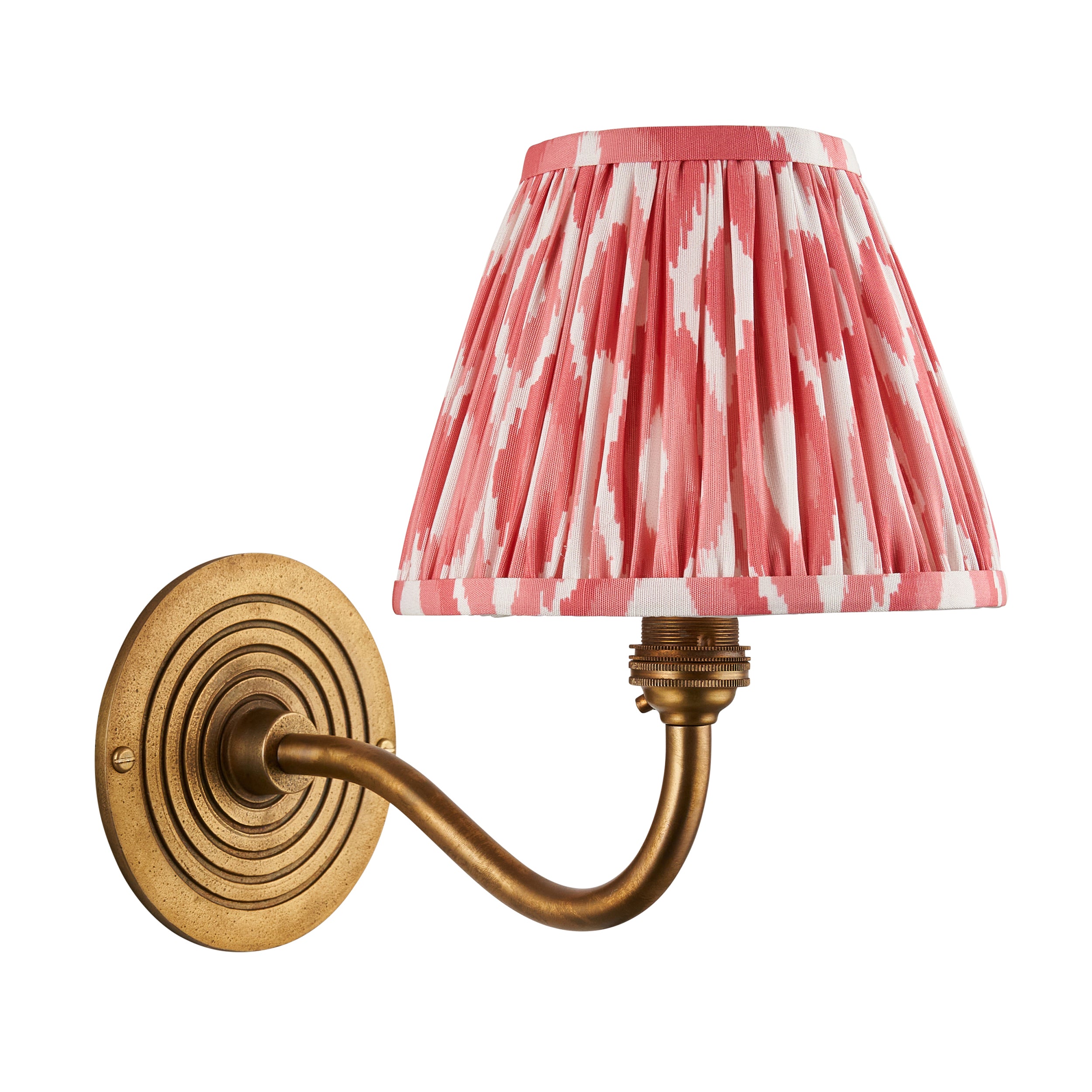 Ripple Curve Brass Wall Light & Coral Pink Ikat 16cm Shade