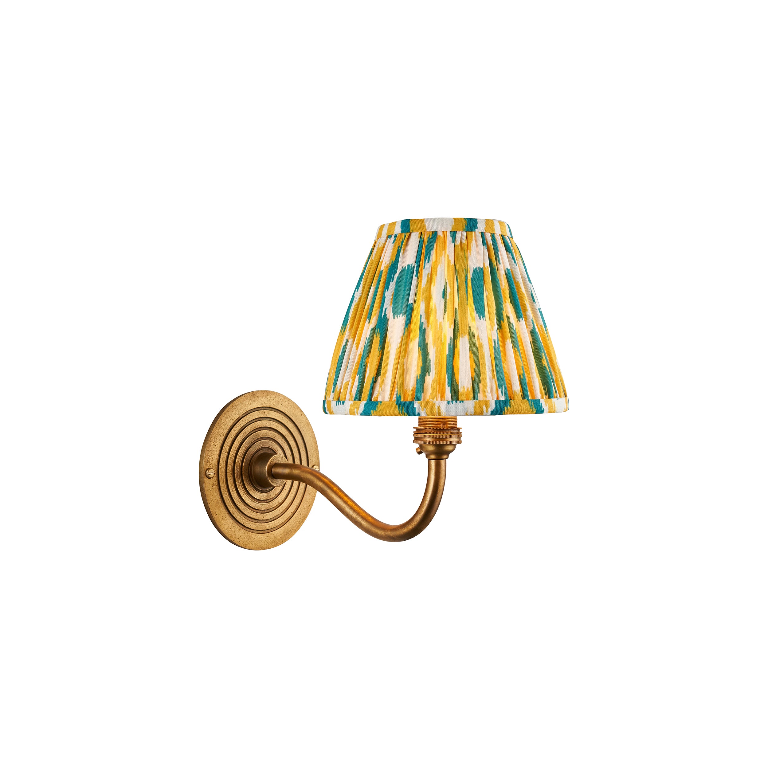 Ripple Curve Brass Wall Light & Yellow & Jade Ikat 16cm Shade 114099 by Endon Lighting