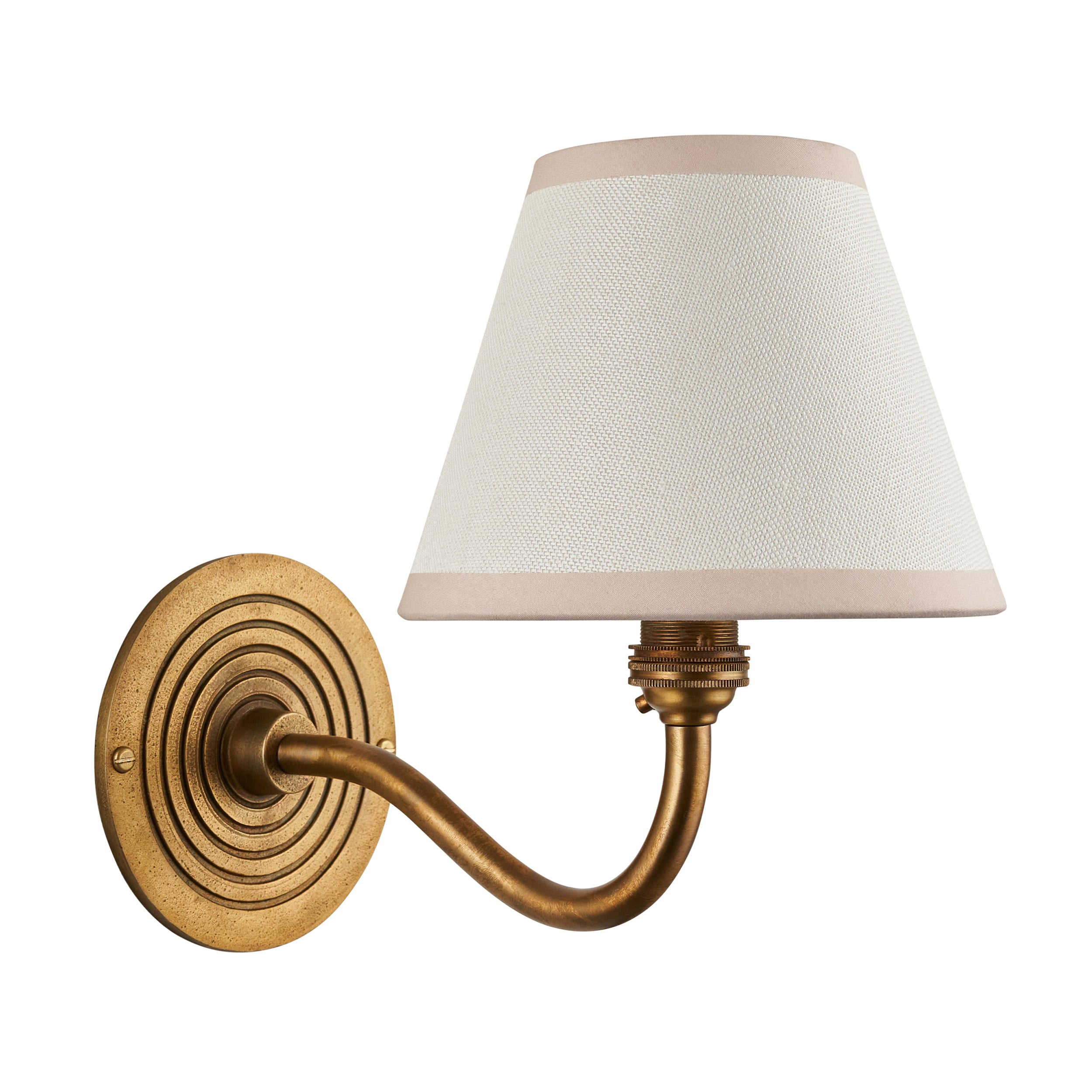 Ripple Curve Brass Wall Light & Vintage White Ikat 16cm Shade