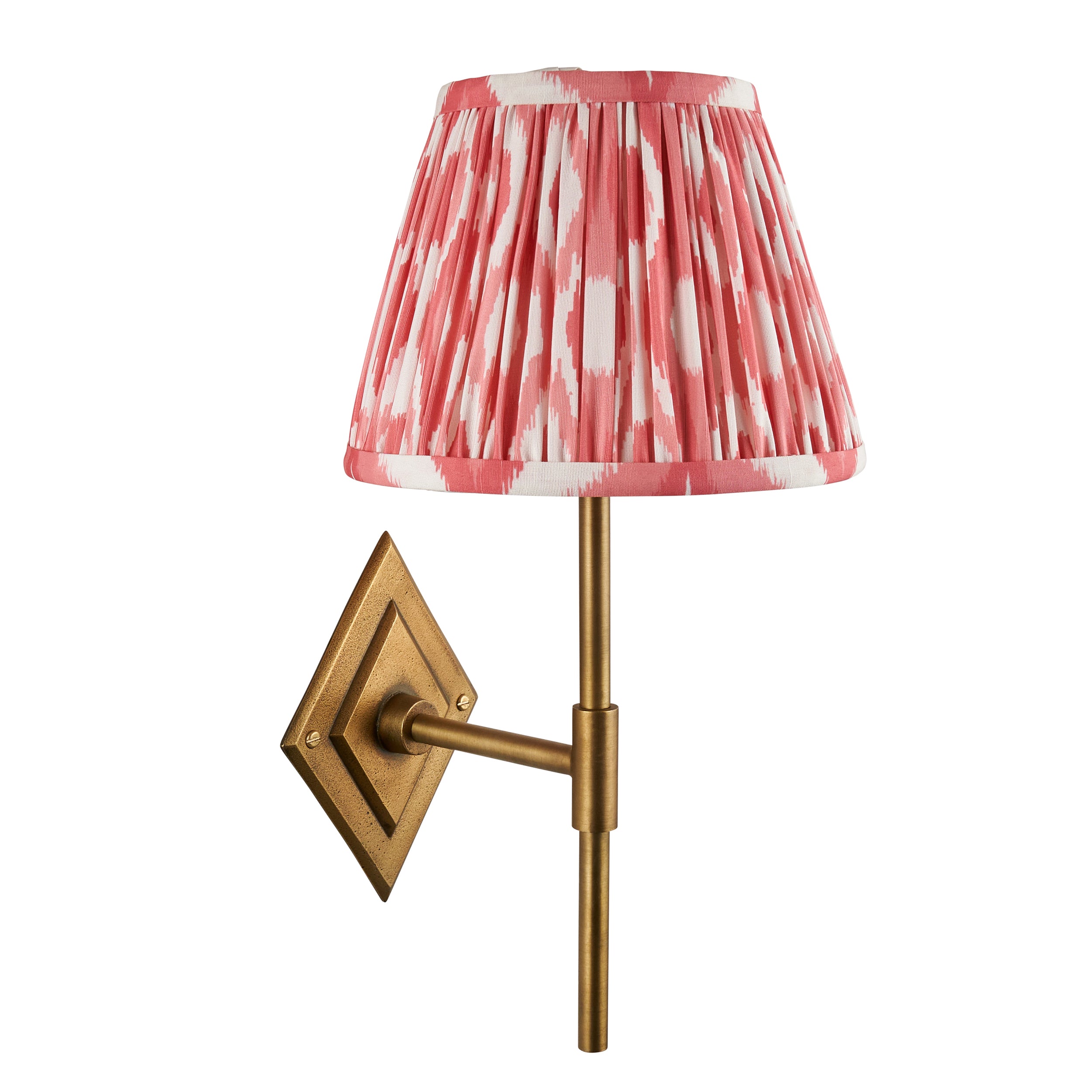 Diamond Brass Tall Wall Light & Coral Pink Ikat 20cm Shade