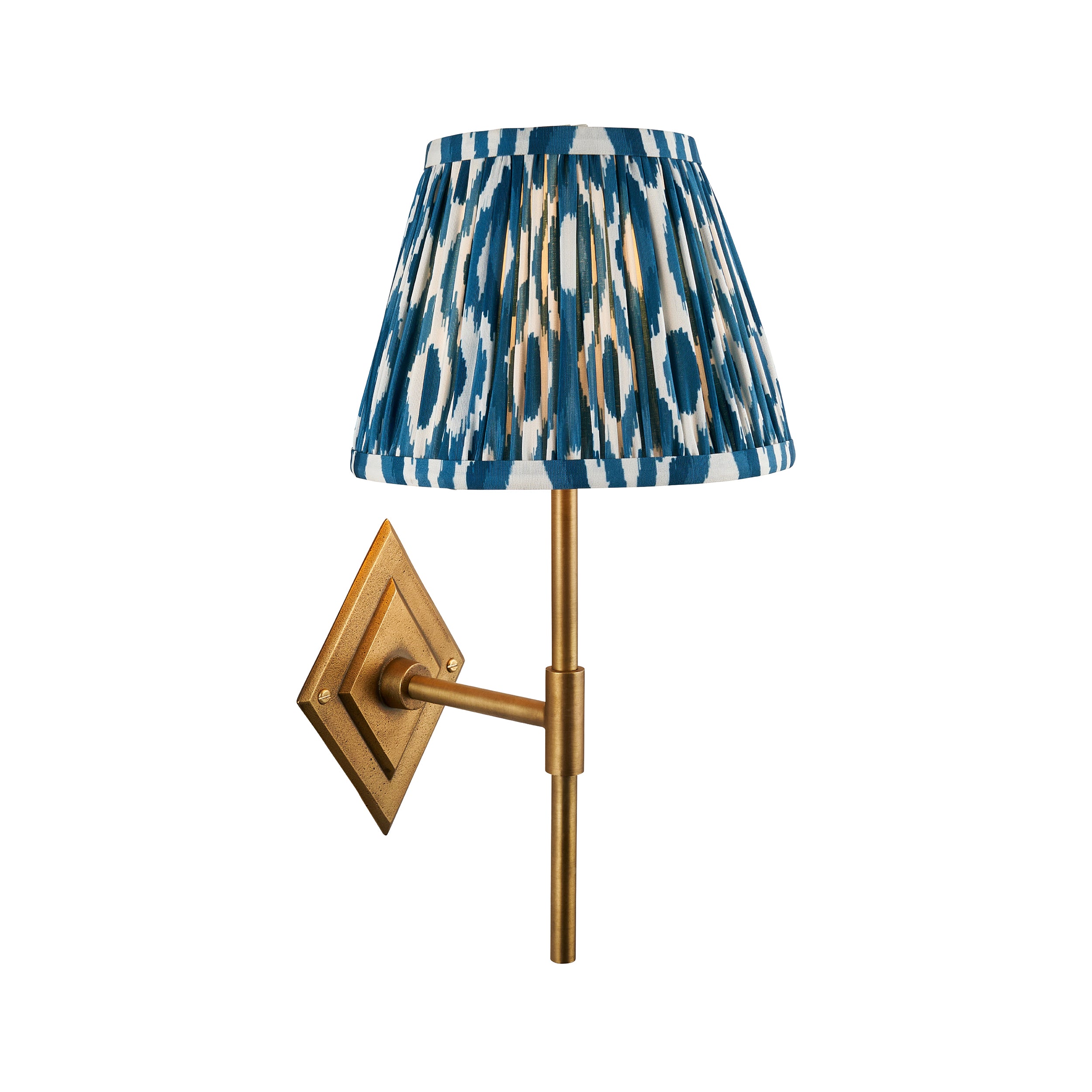 Diamond Brass Tall Wall Light & Blue Ikat 20cm Shade 114162 by Endon Lighting