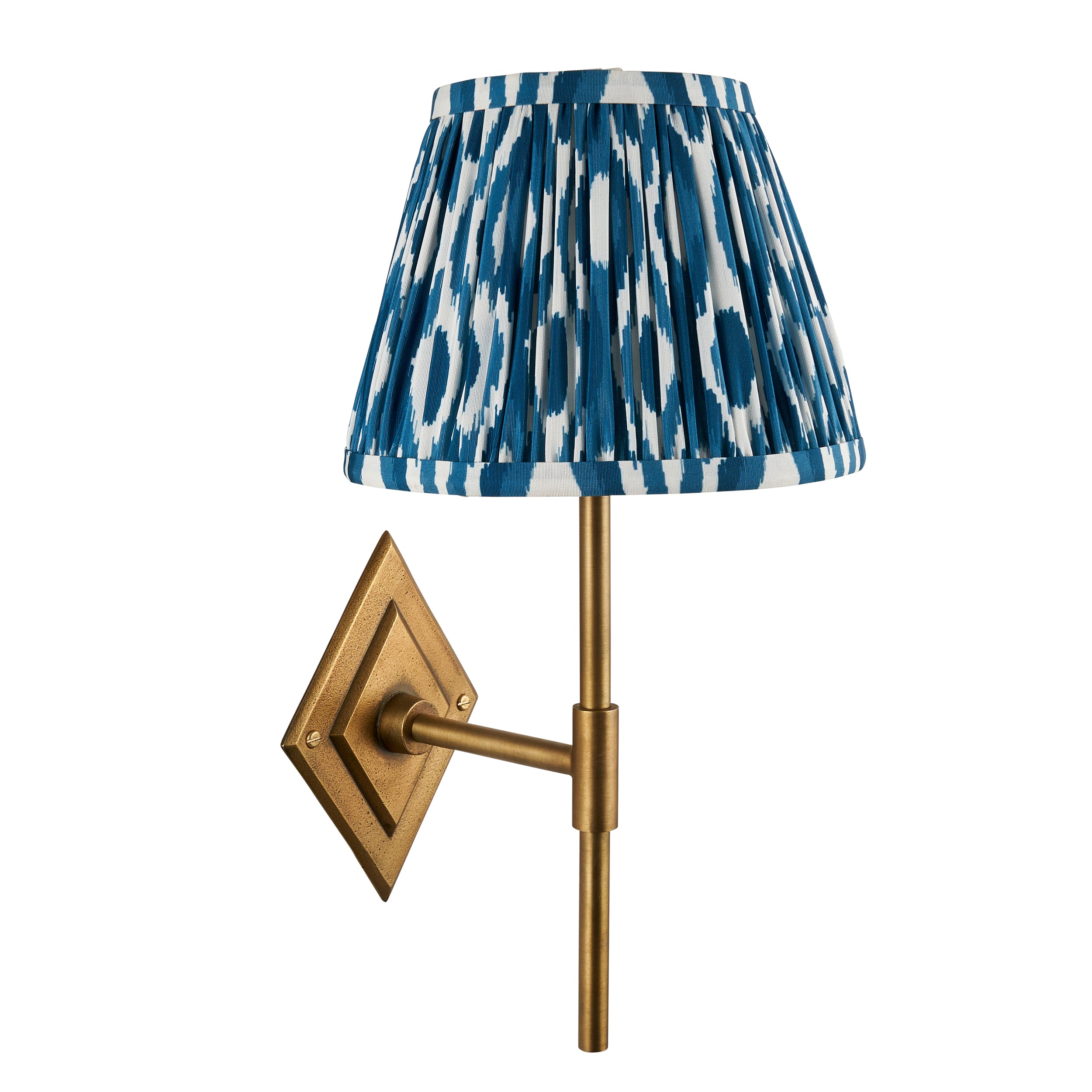 Diamond Brass Tall Wall Light & Blue Ikat 20cm Shade