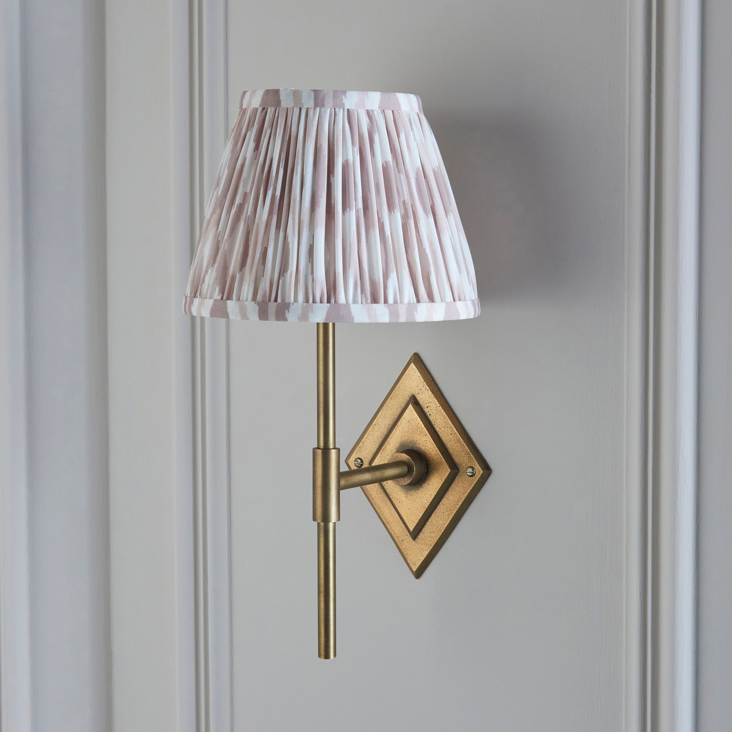Diamond Brass Tall Wall Light & Neutral Ikat 20cm Shade