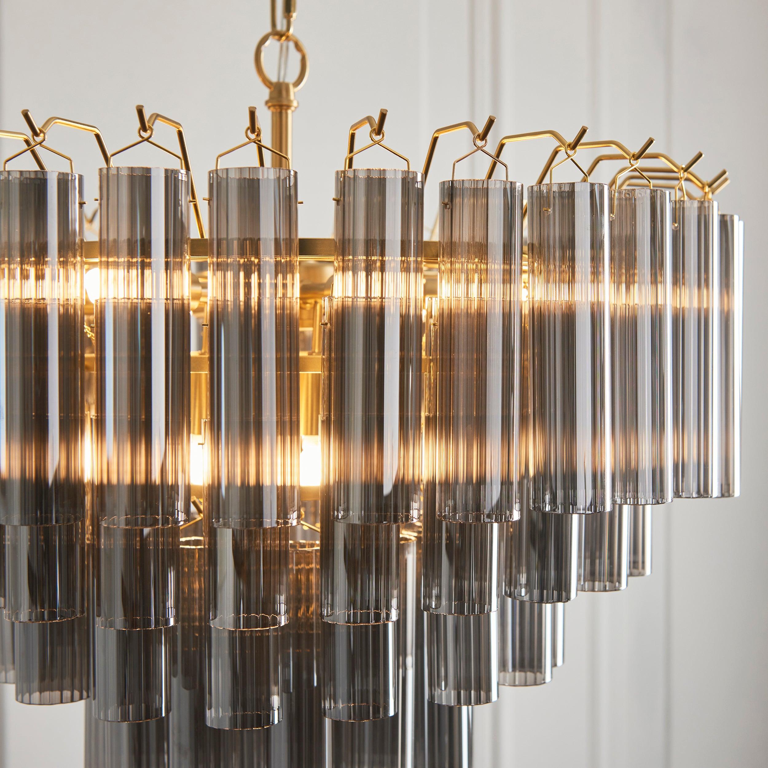 Toulouse Brass and Smokey Glass Chandelier