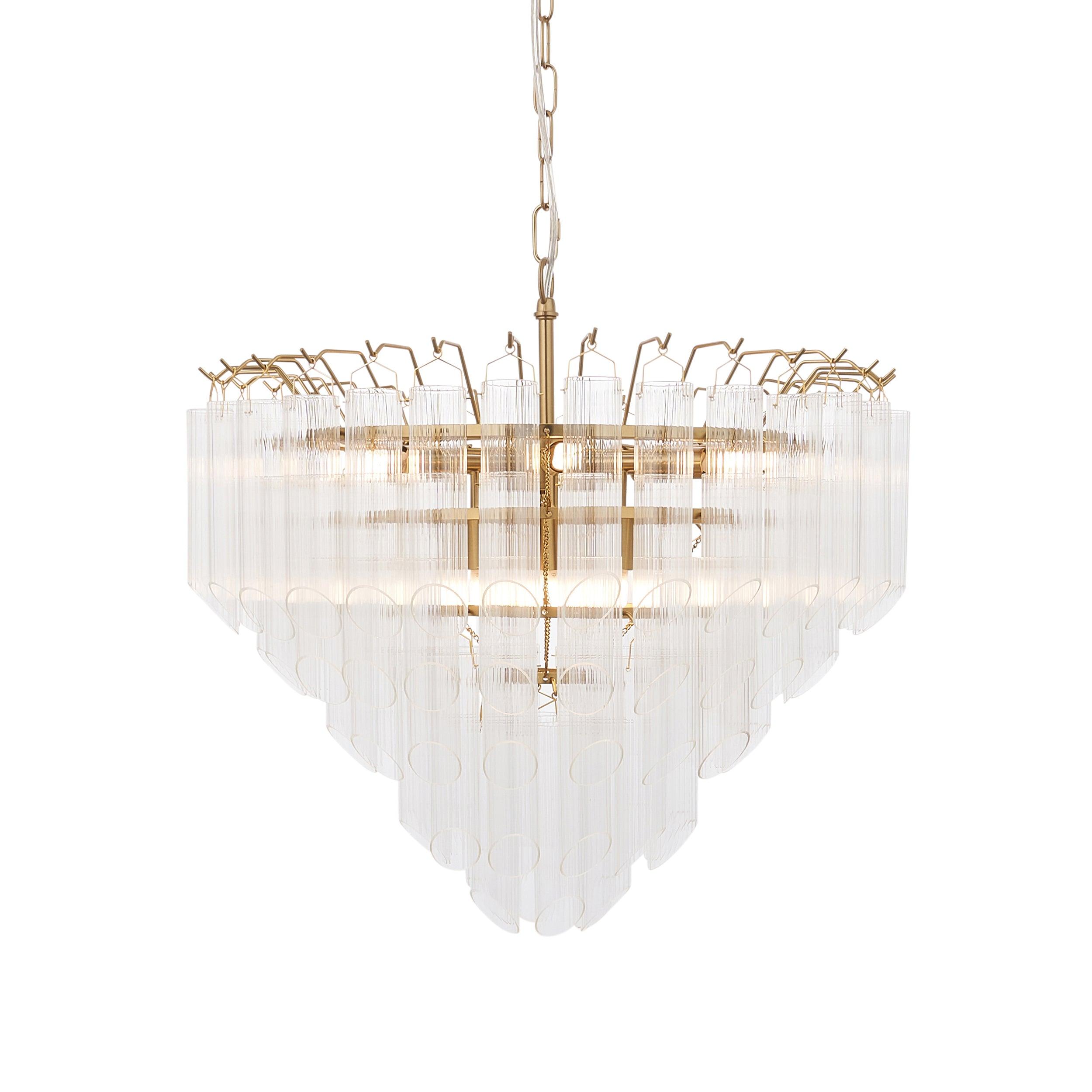 Toulouse Brass and Ribbed Angled Glass Chandelier